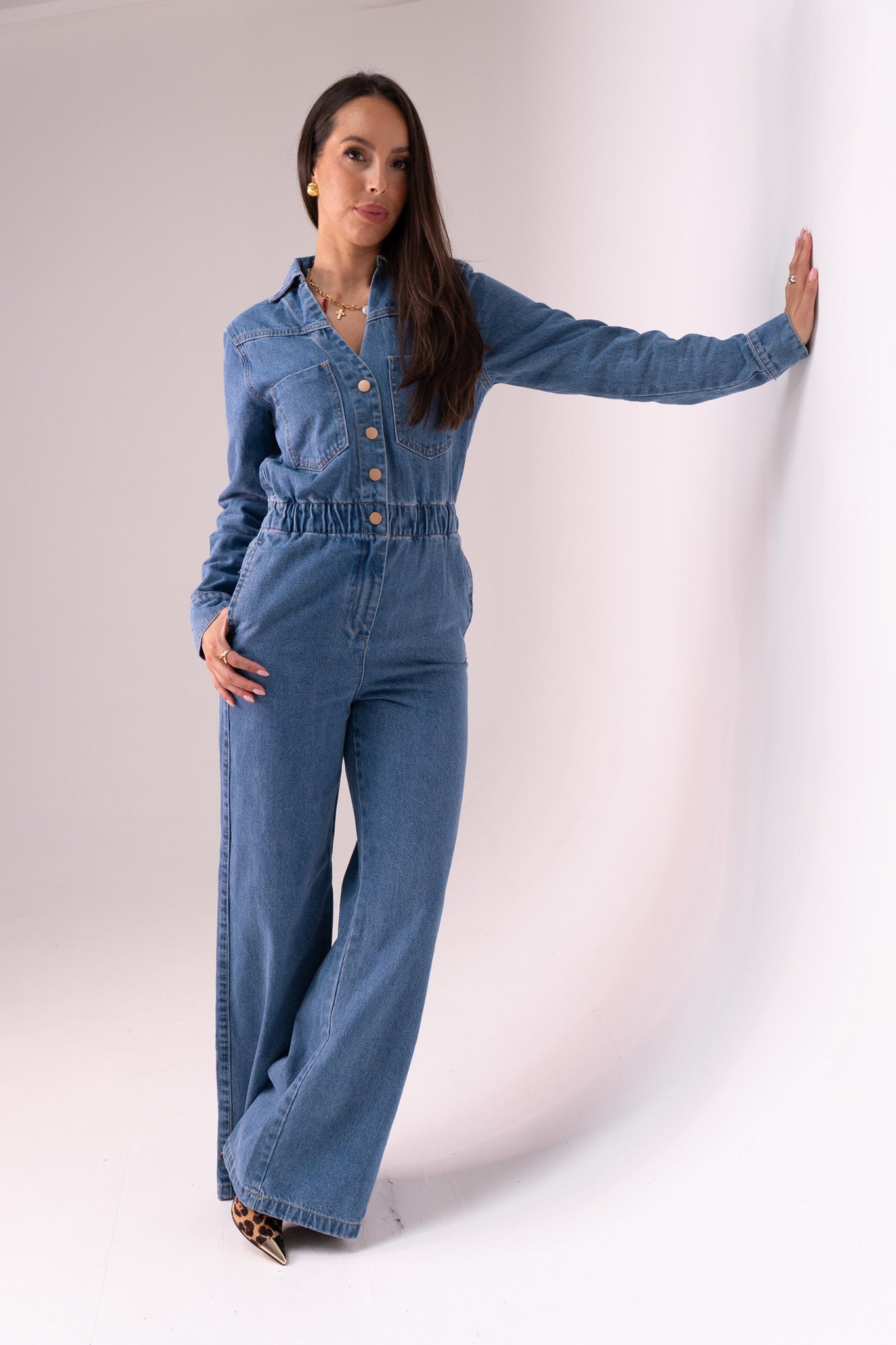 Love Laura Utility Jumpsuit In Mid Wash