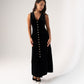 Love Laura Pearl Button Velvet Dress In Black