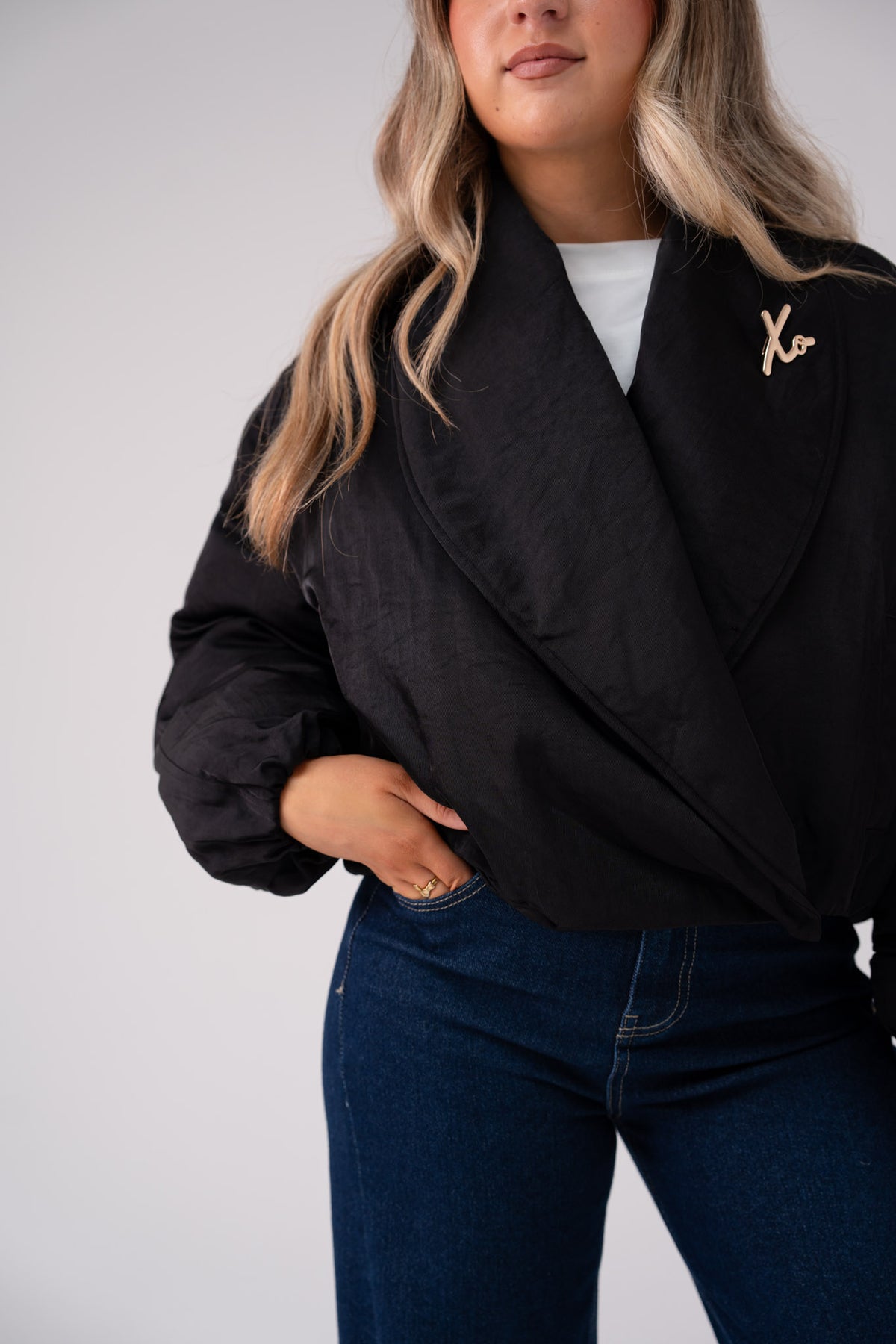 Love Laura Statement Collar Jacket In Black