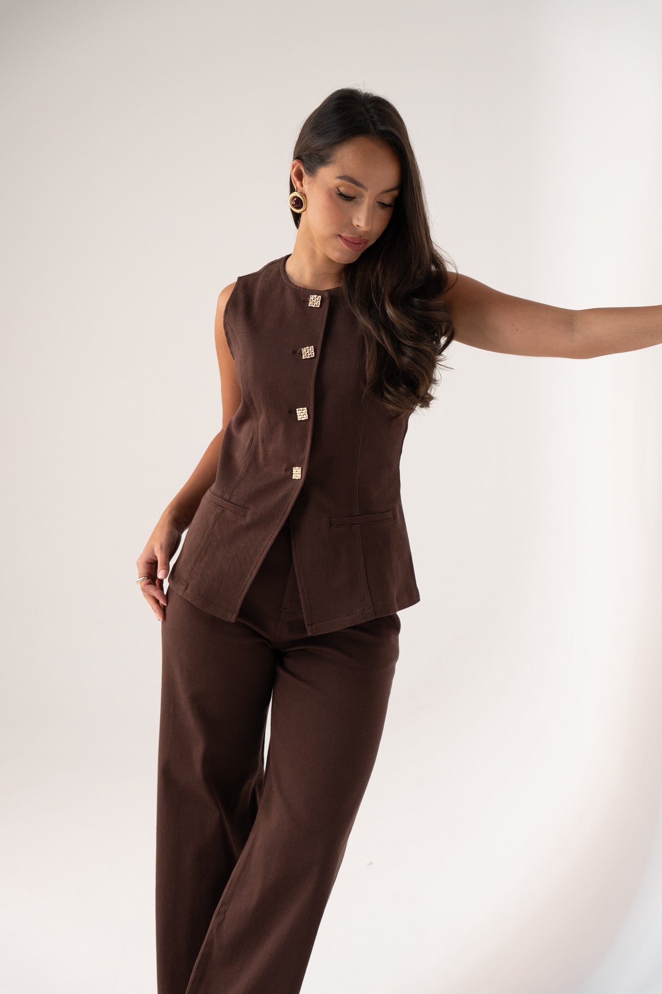 Love Laura Denim Waistcoat In Chocolate