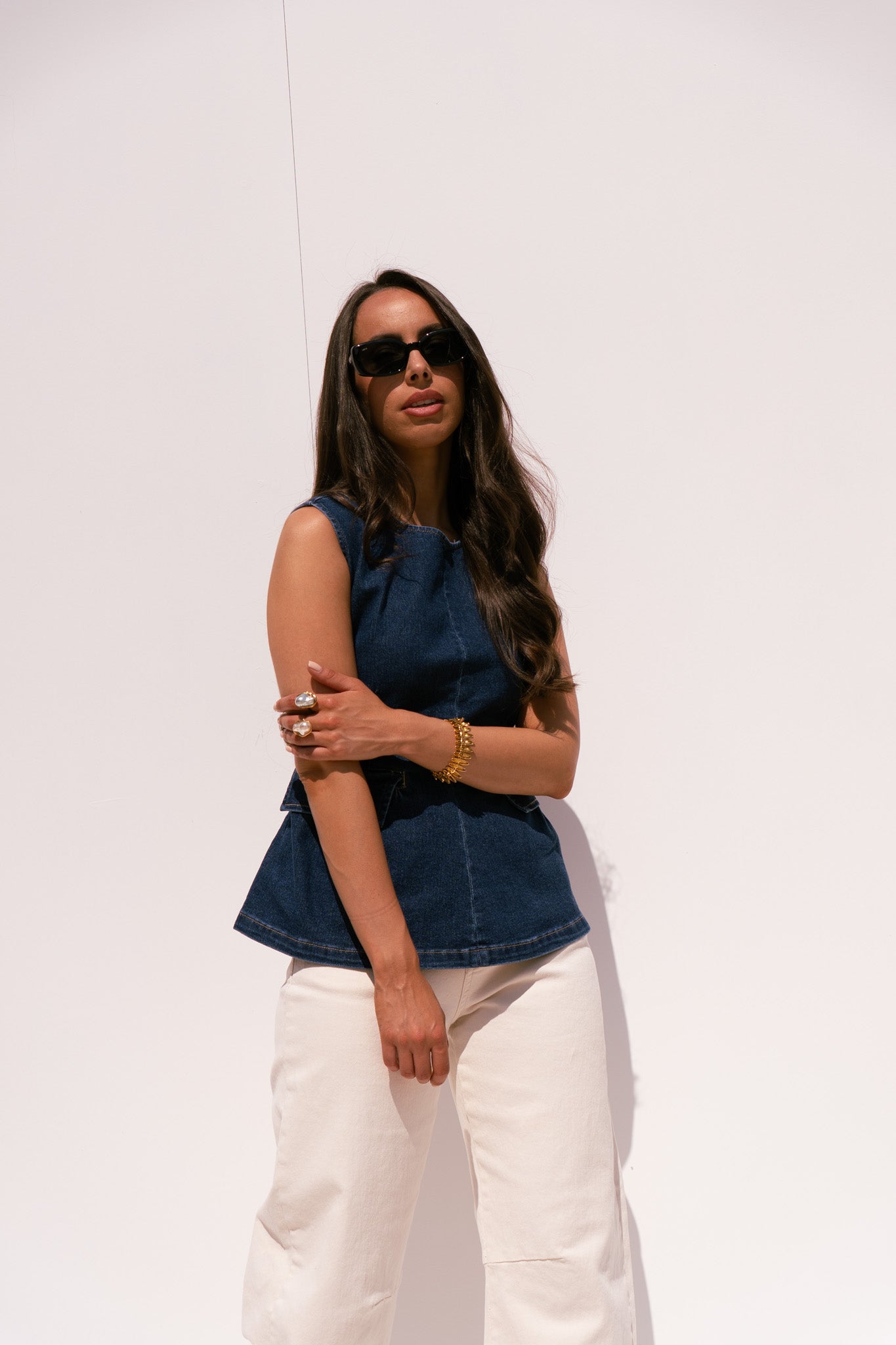 Love Laura Peplum Top In Denim