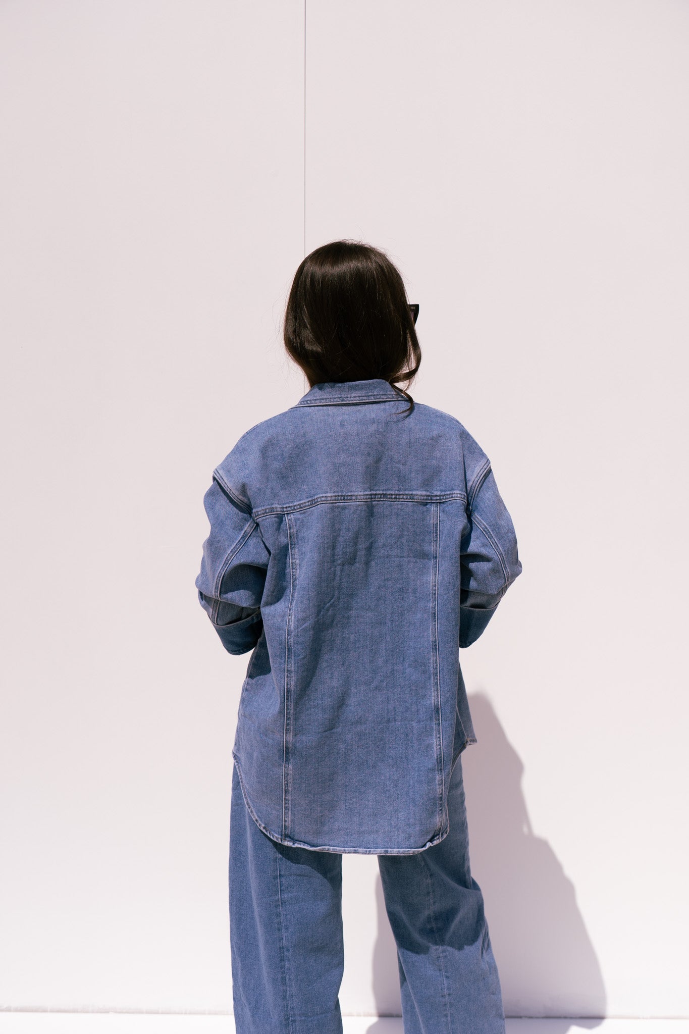 Love Laura Denim Shacket In Mid Wash