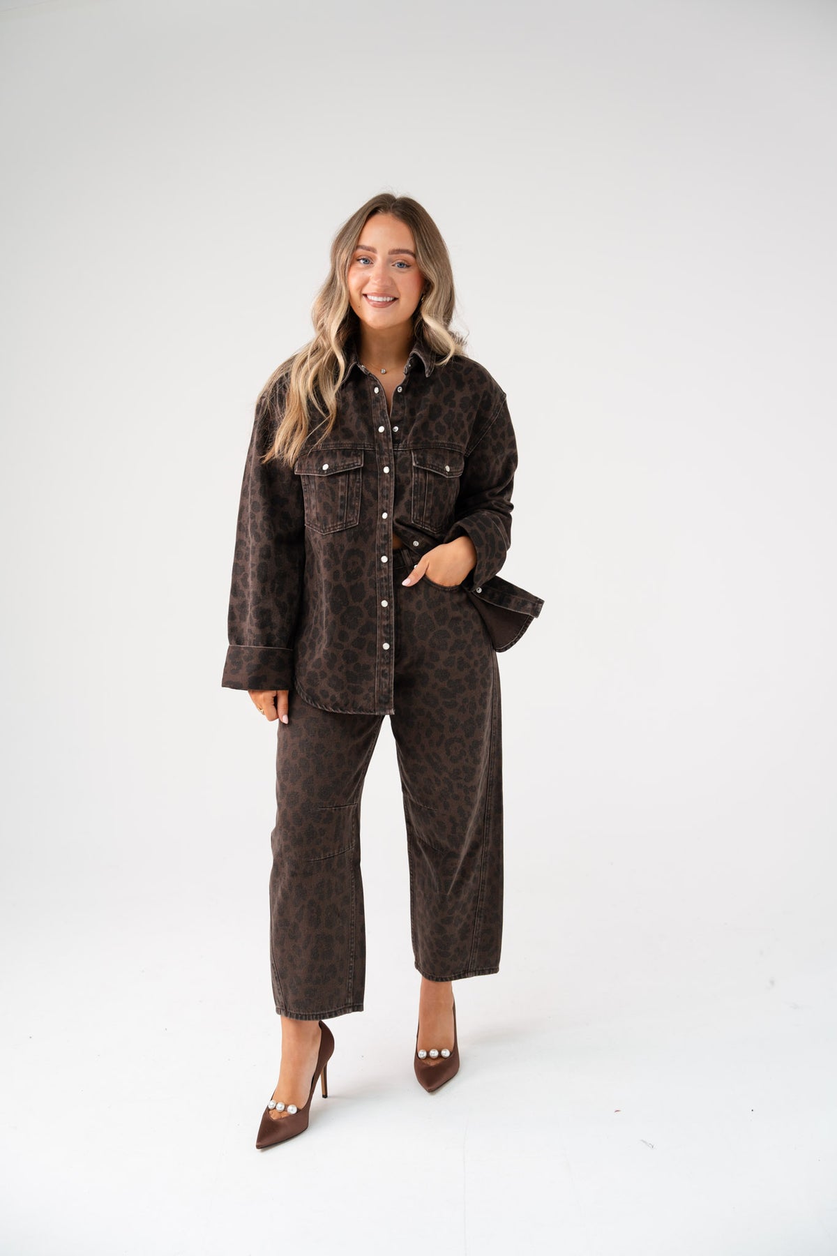 Love Laura Denim Shacket In Dark Leopard Print