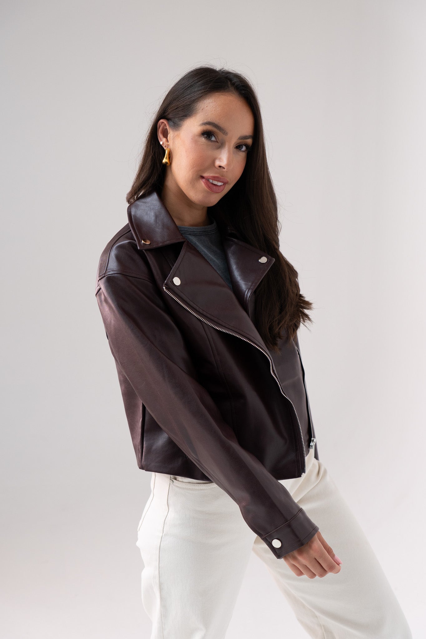 Love Laura Faux Leather Jacket In Merlot