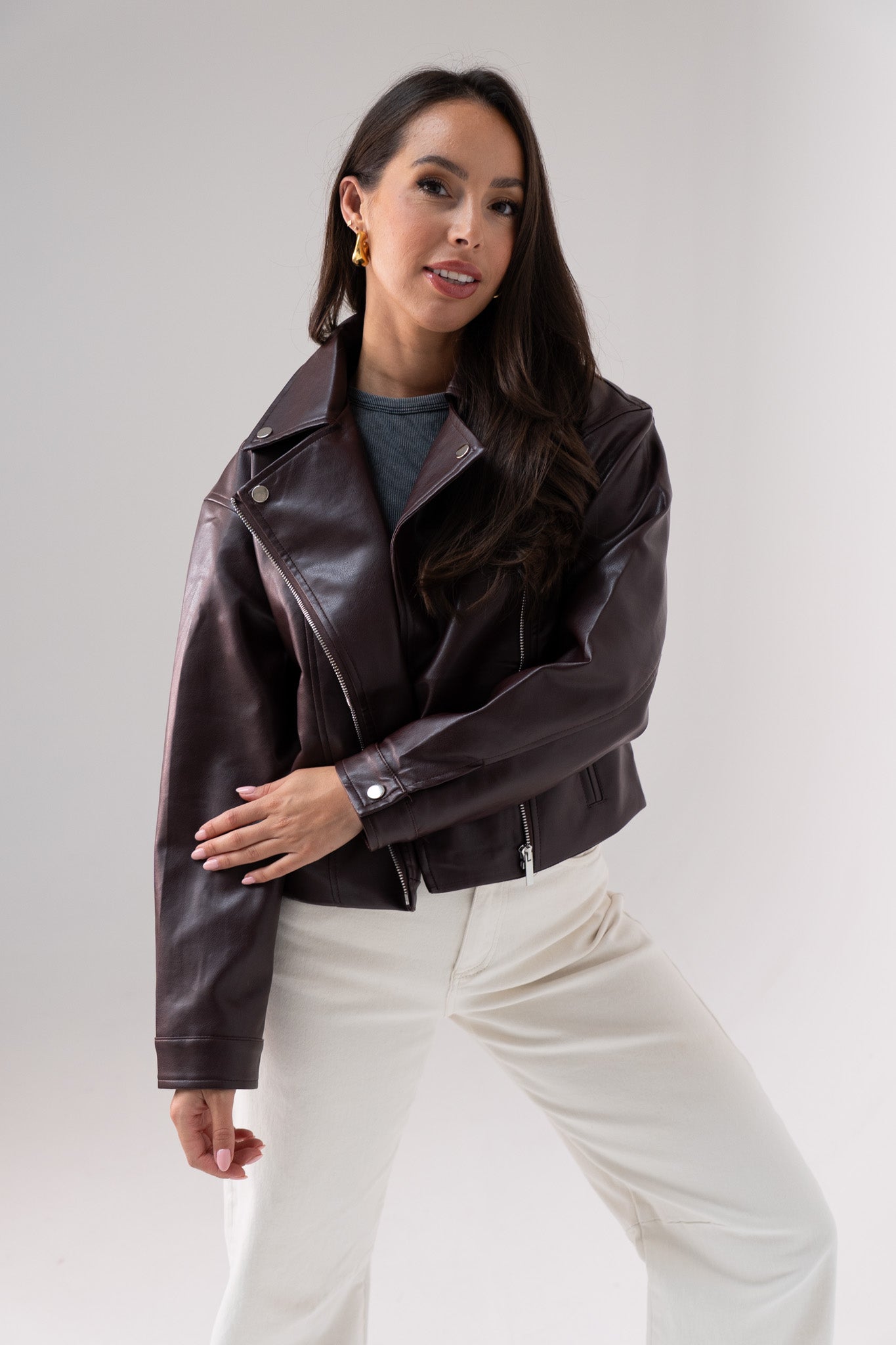 Love Laura Faux Leather Jacket In Merlot