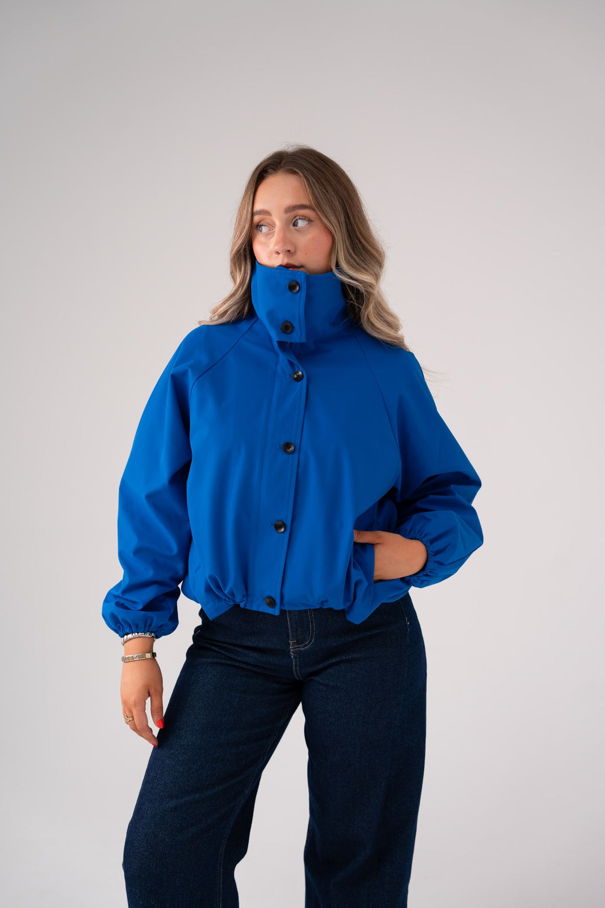Love Laura Funnel Neck Jacket In Blue
