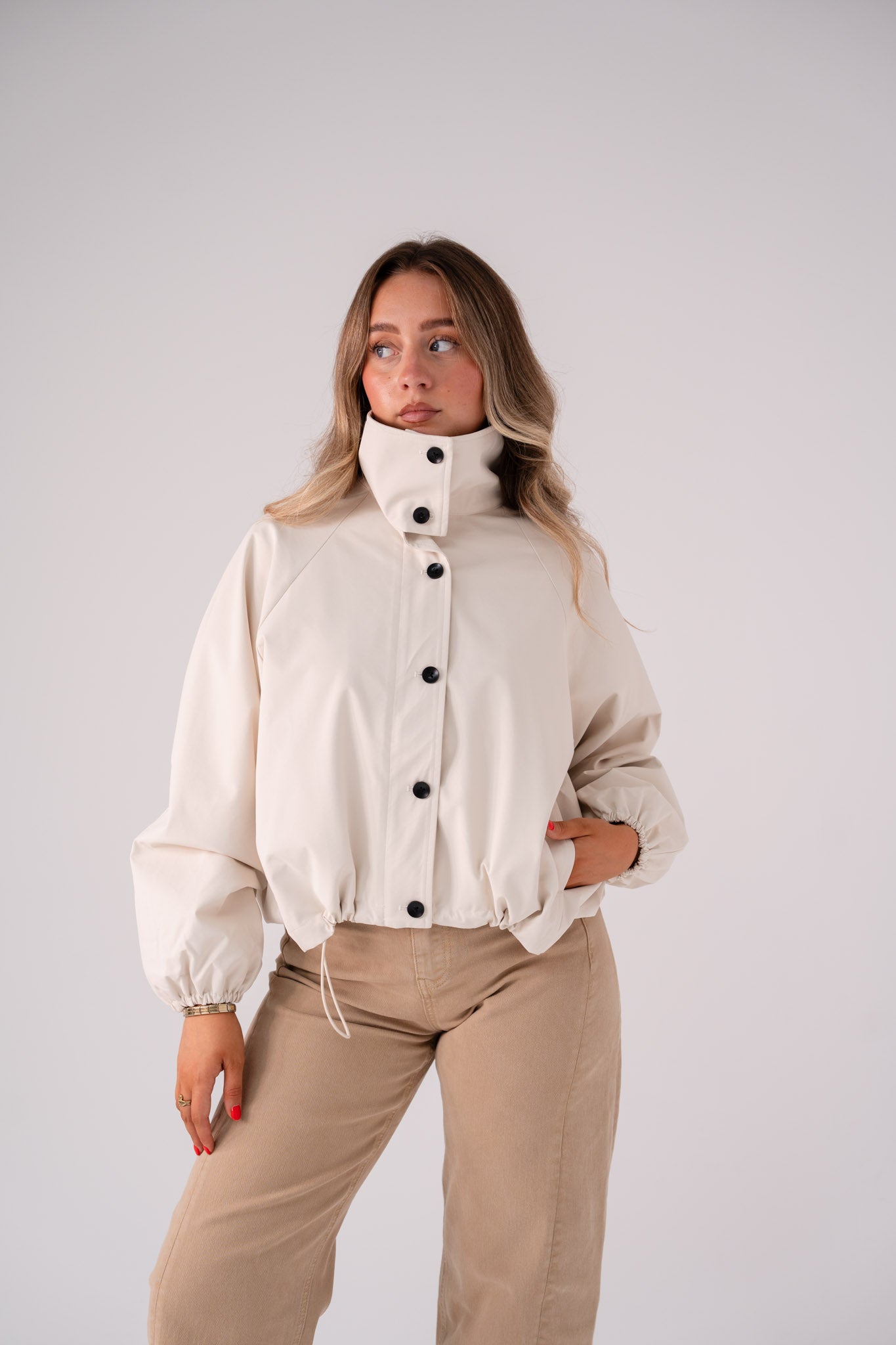Love Laura Funnel Neck Jacket In Nude