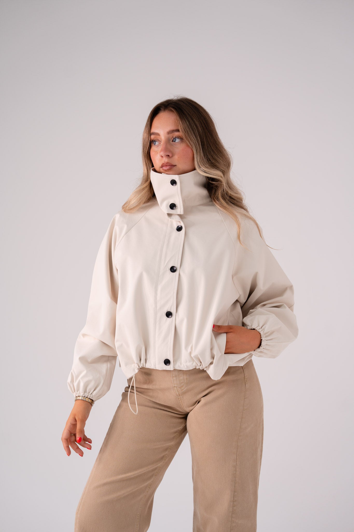Love Laura Funnel Neck Jacket In Nude