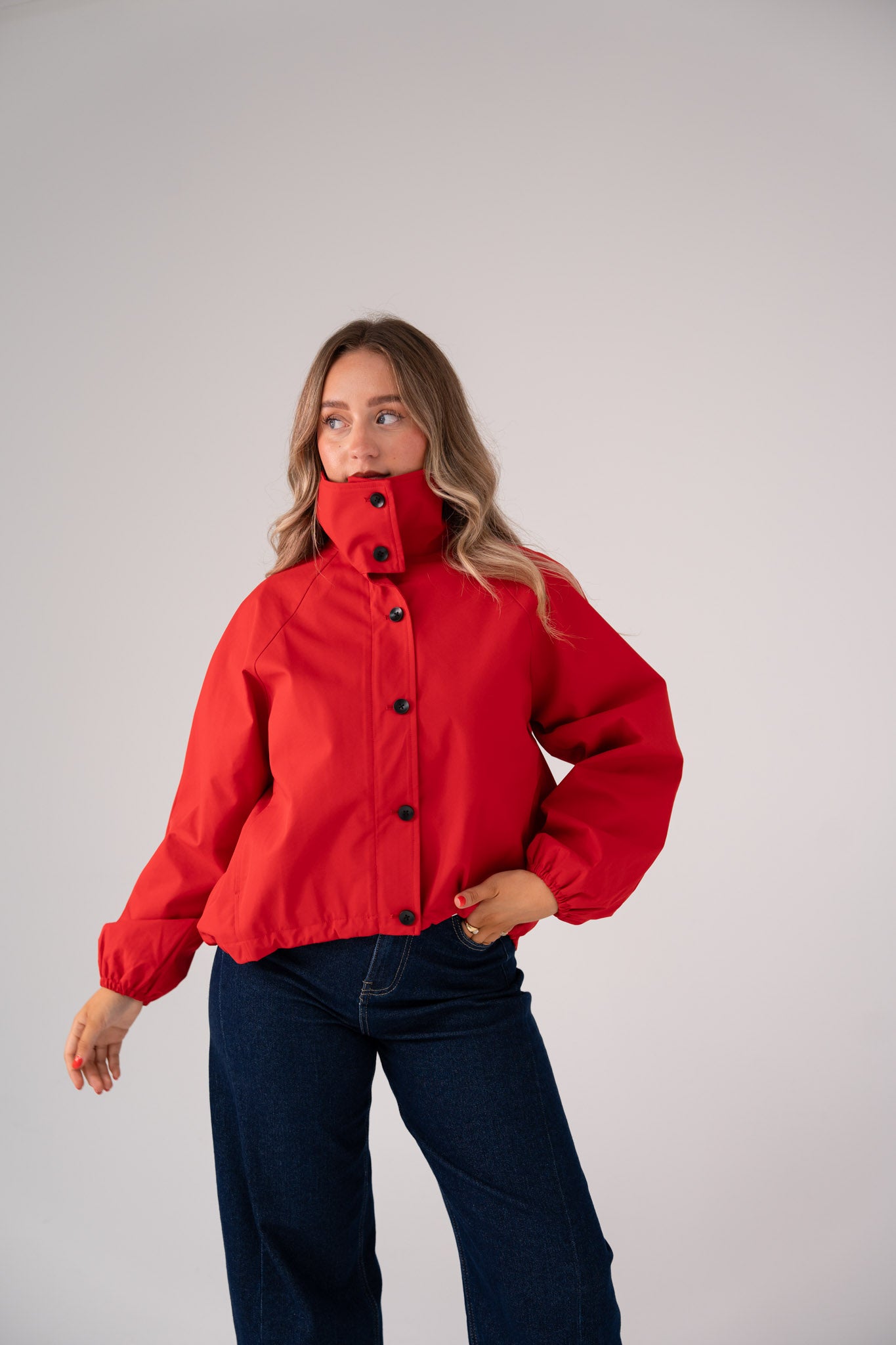 Love Laura Funnel Neck Jacket In Red