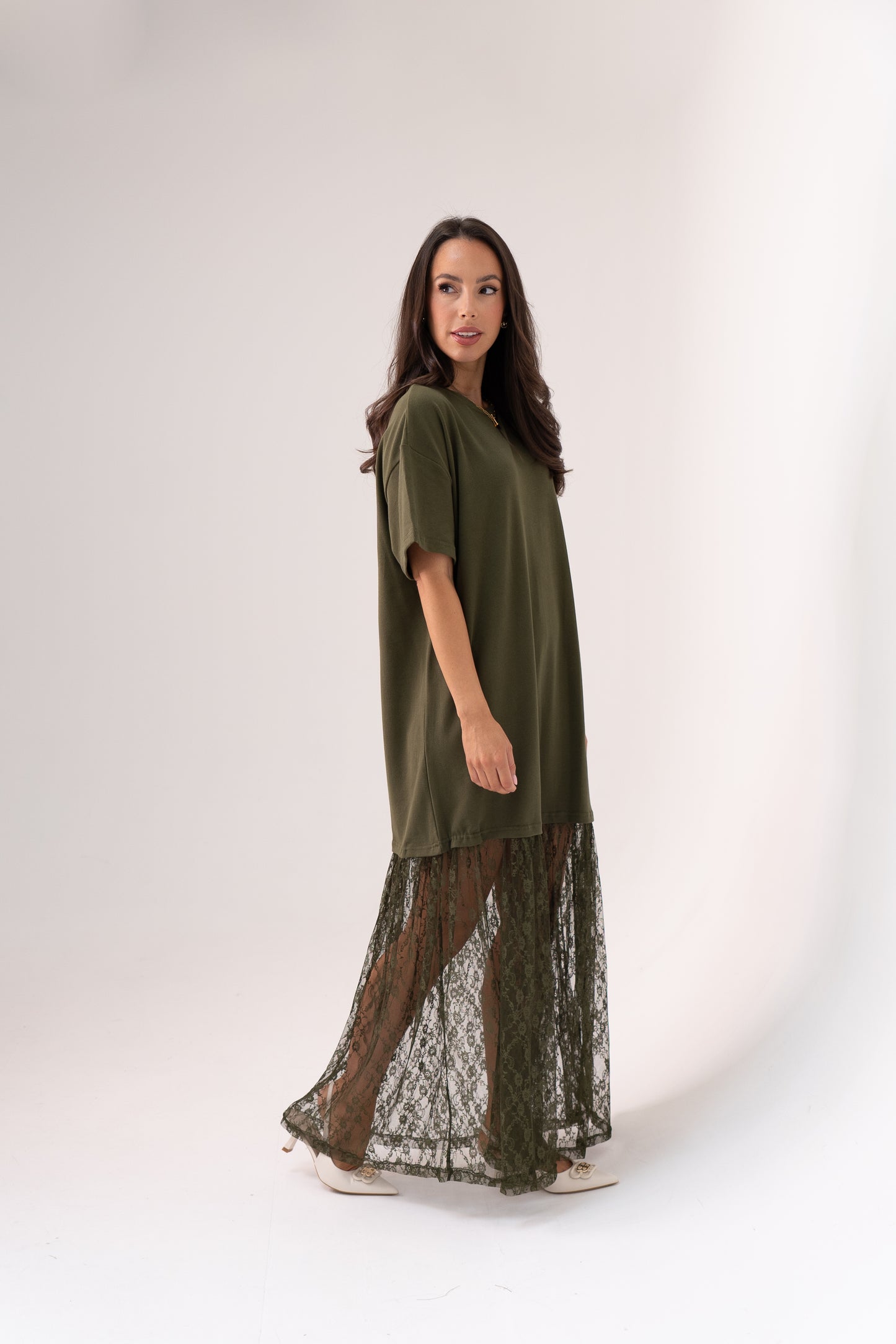 Love Laura Contrast T-Shirt Dress In Khaki