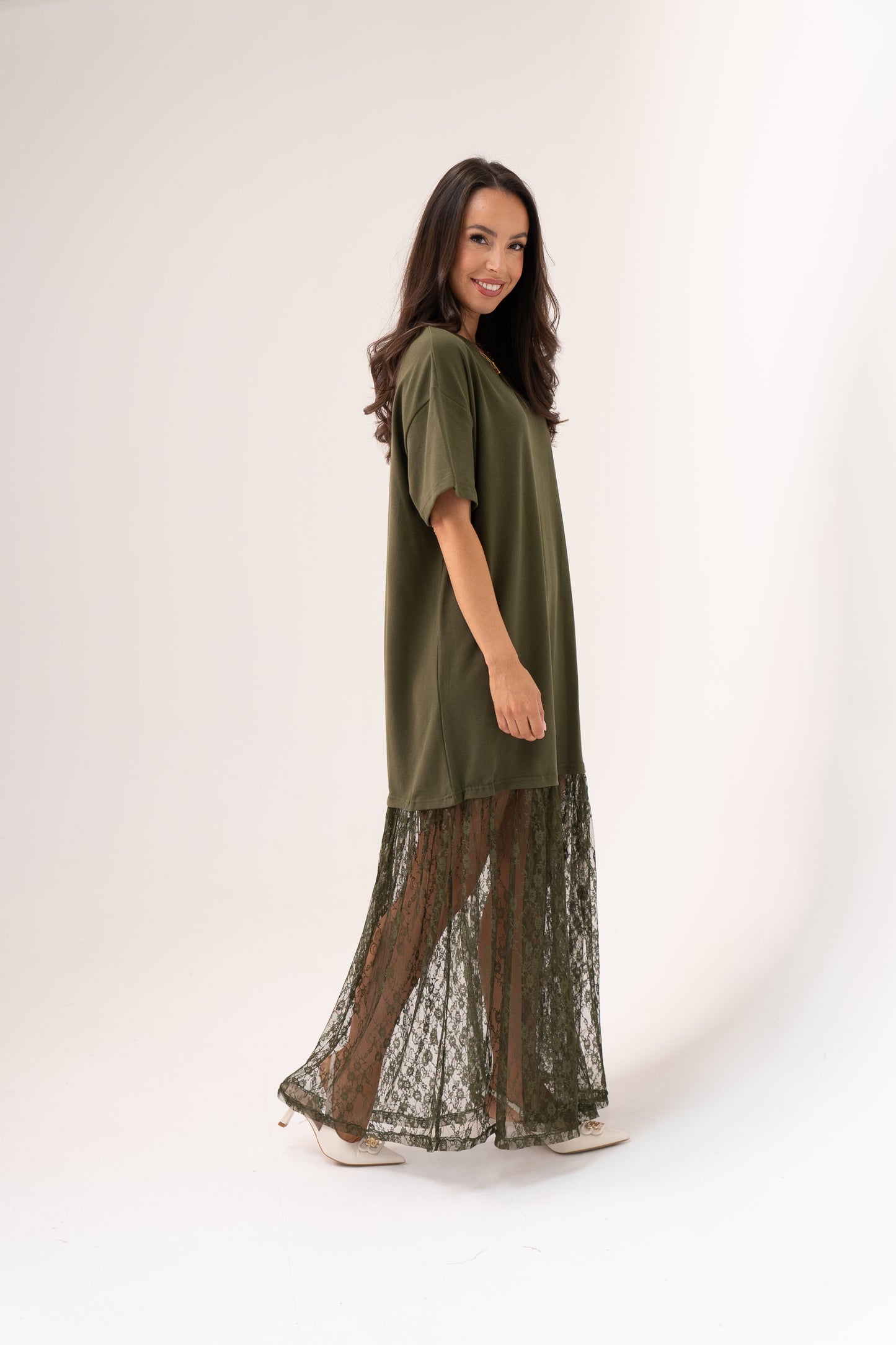 Love Laura Contrast T-Shirt Dress In Khaki