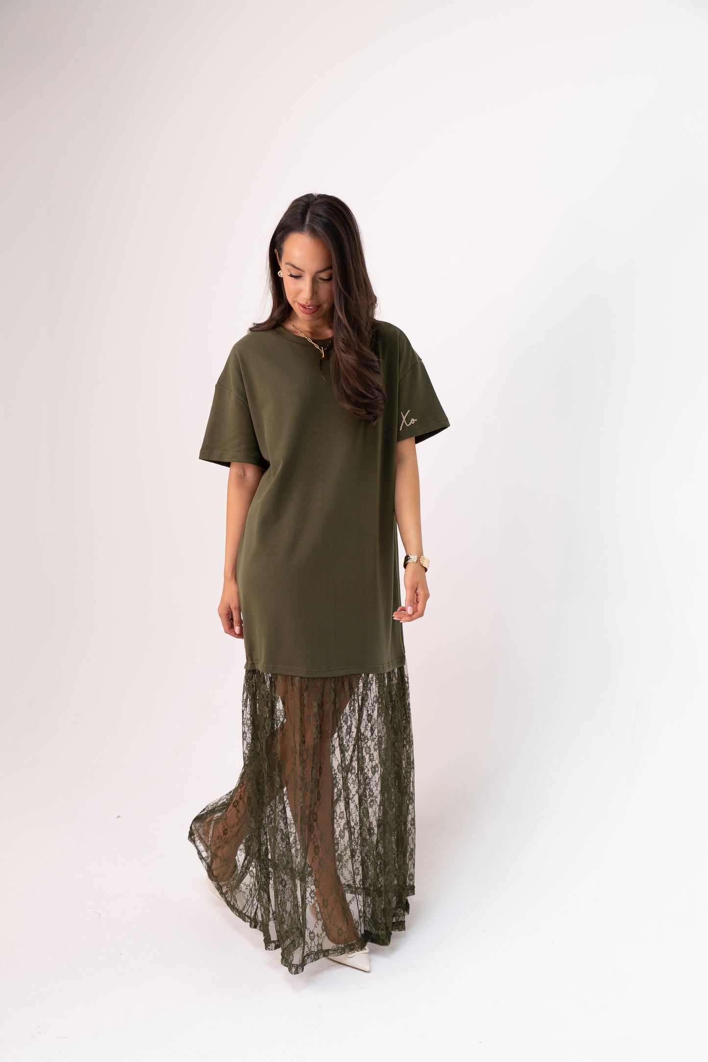 Love Laura Contrast T-Shirt Dress In Khaki
