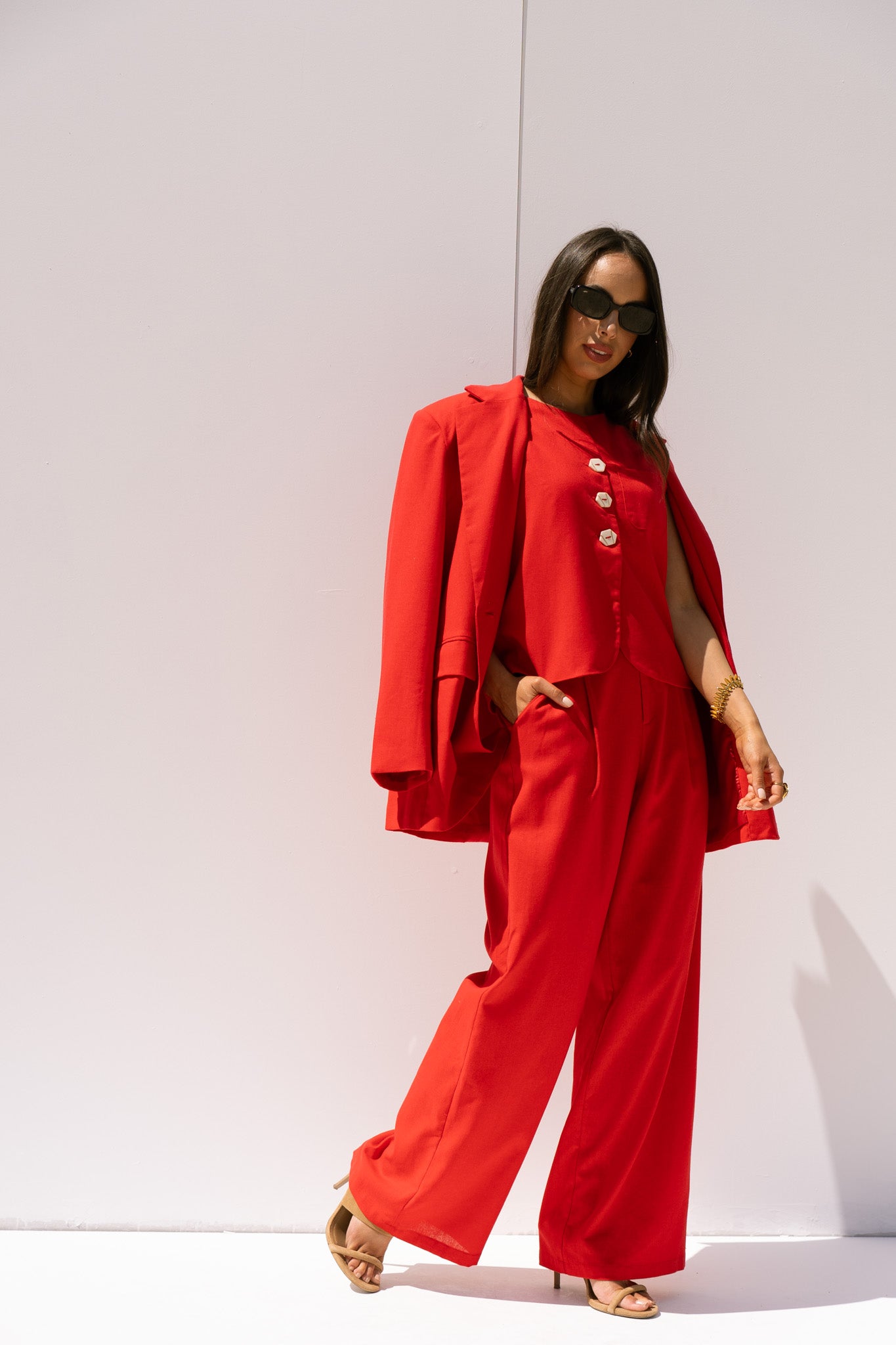 Love Laura Linen Blazer In Red