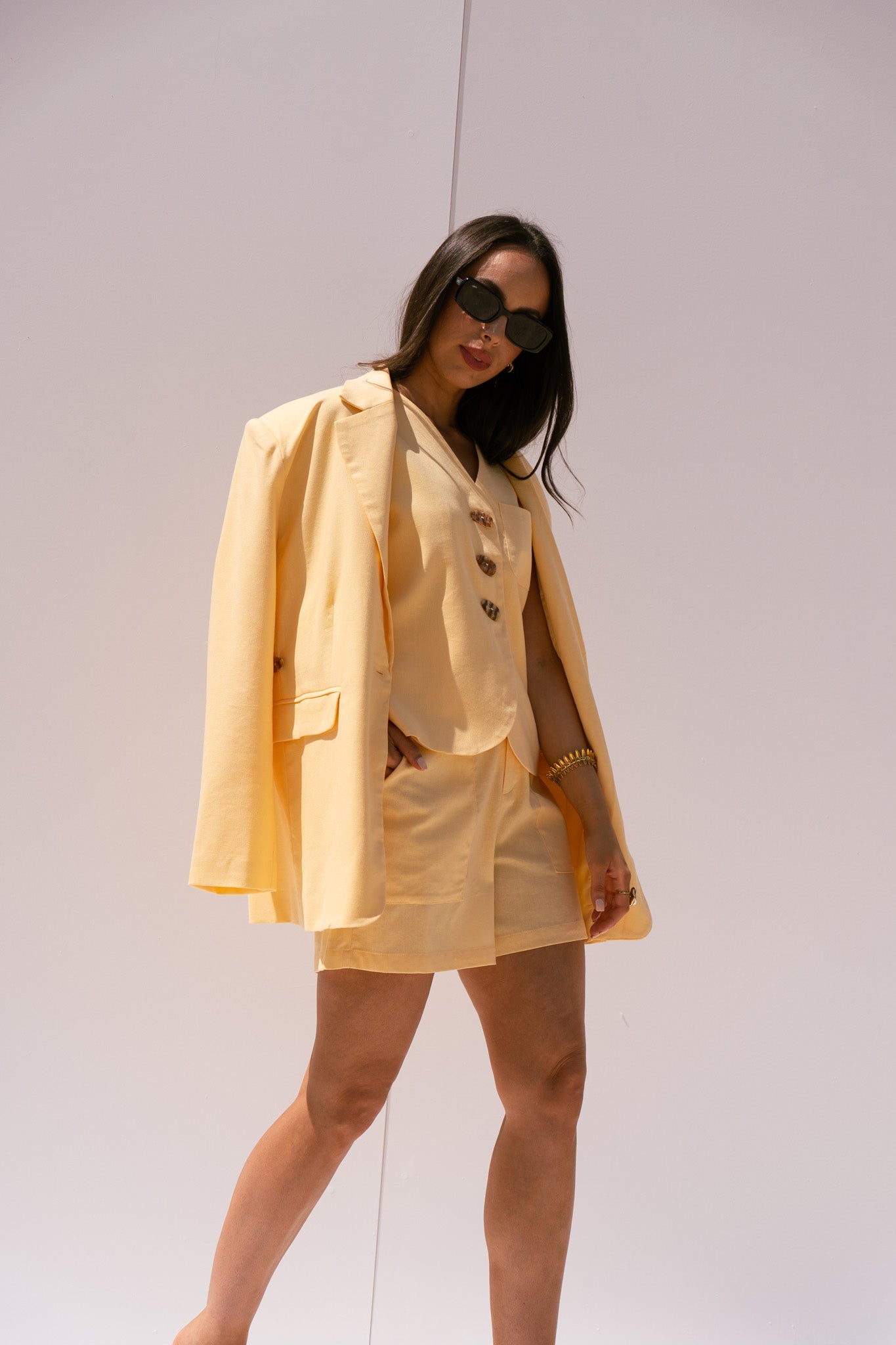 Love Laura Linen Waistcoat In Lemon