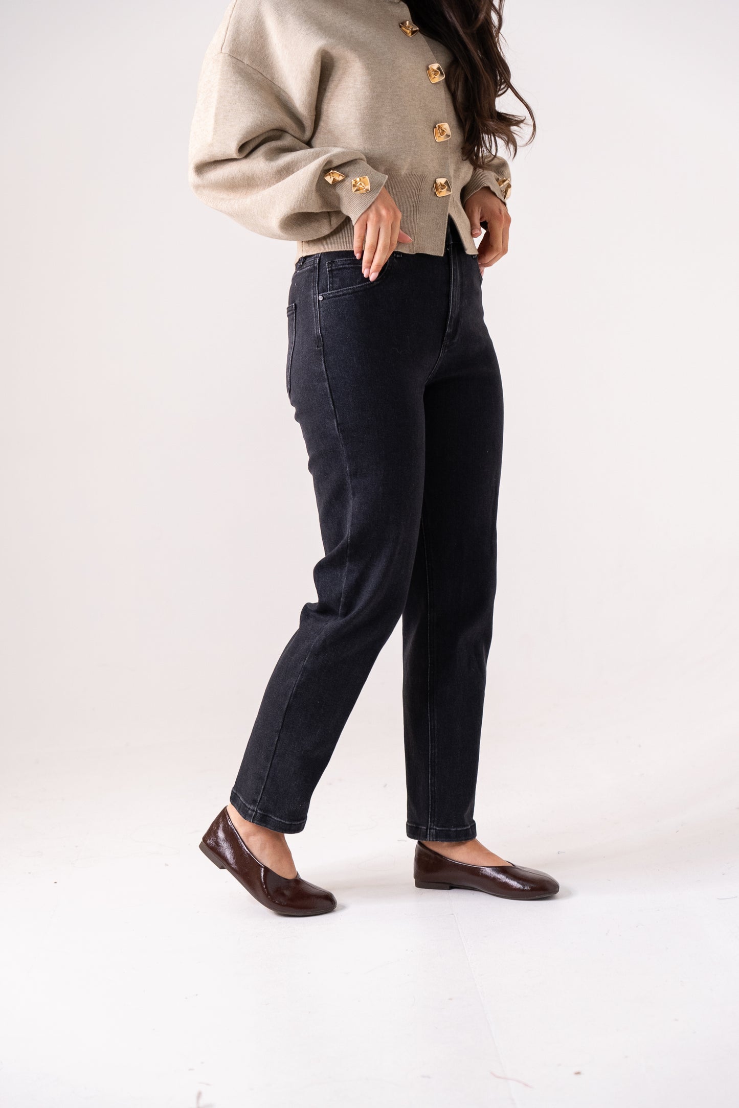 Love Laura Mom Jeans In Black Wash