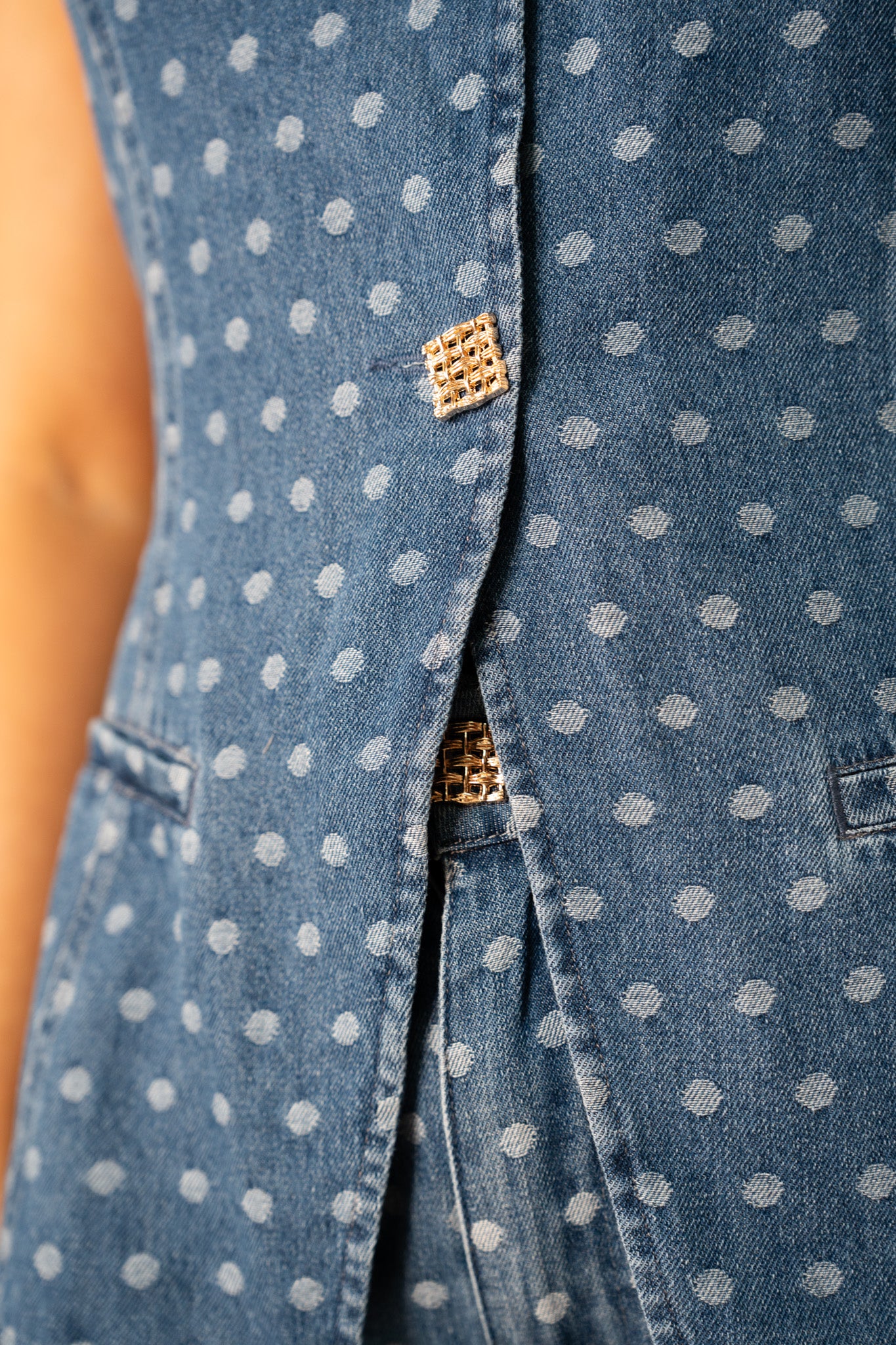 Love Laura Polka Dot Waistcoat In Dark Wash
