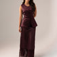 Love Laura Lace Trim Satin Skirt In Burgundy
