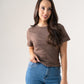 Love Laura Short Sleeve Ribbed T-Shirt In Chocolate
