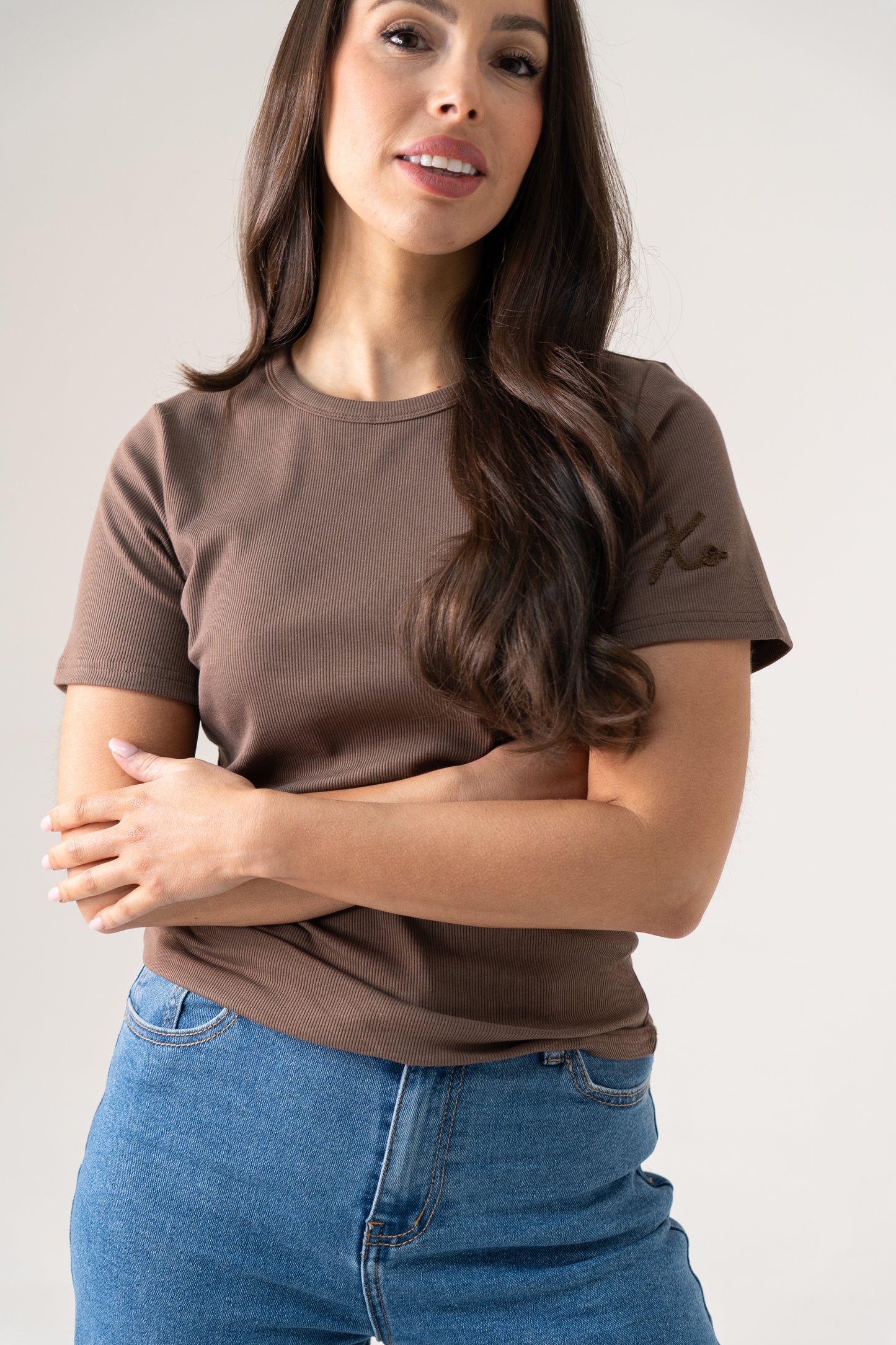 Love Laura Short Sleeve Ribbed T-Shirt In Chocolate