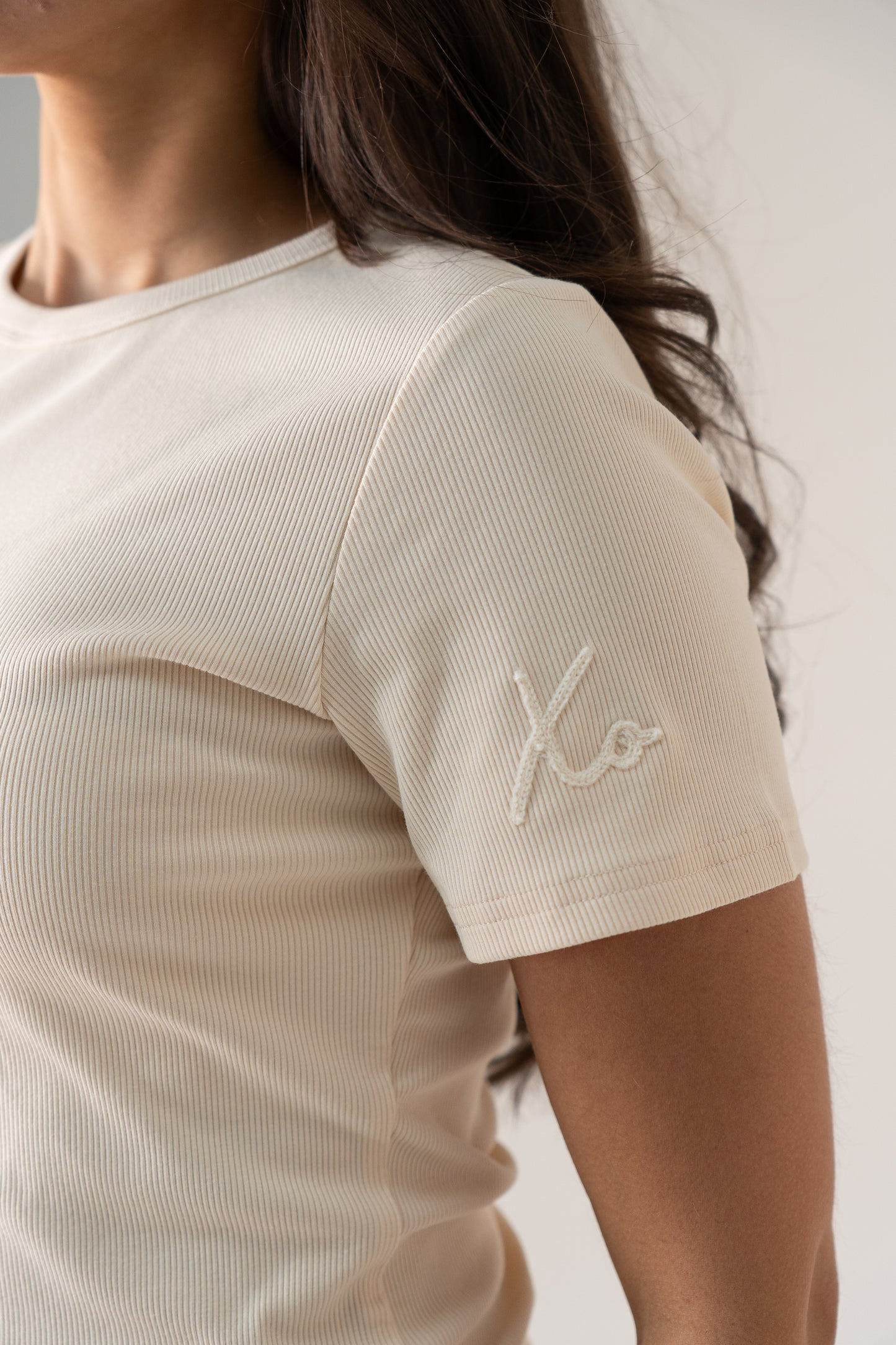 Love Laura Short Sleeve Ribbed T-Shirt In Cream