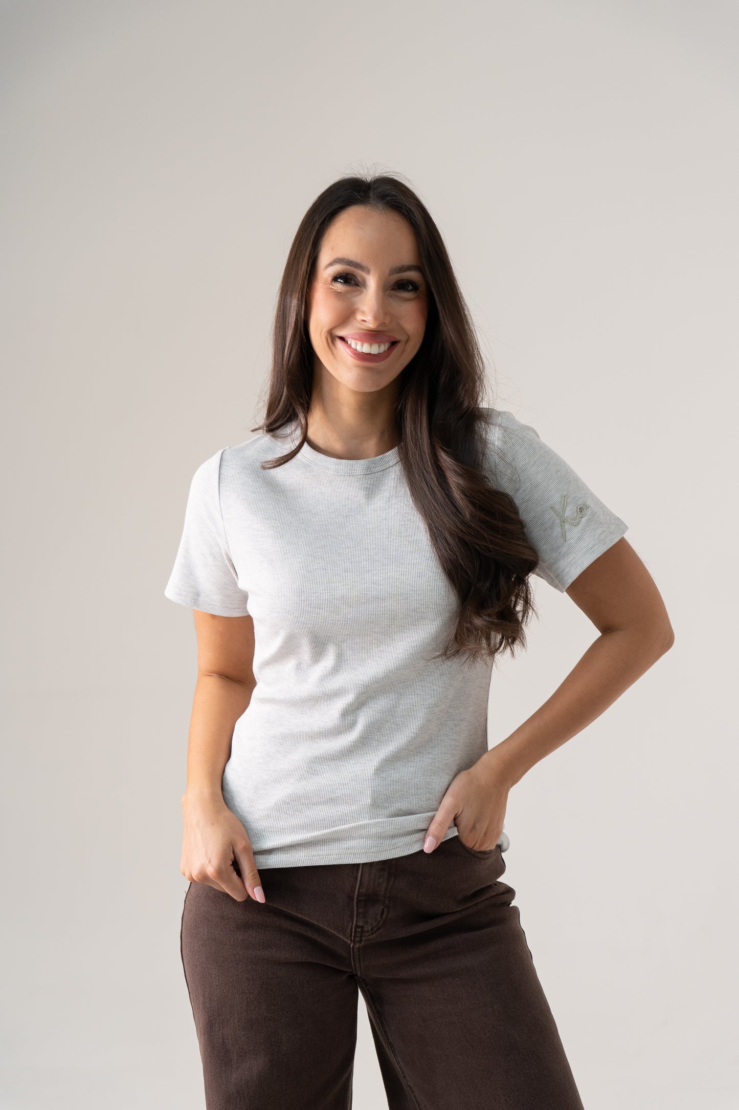 Love Laura Short Sleeve Ribbed T-Shirt In Grey
