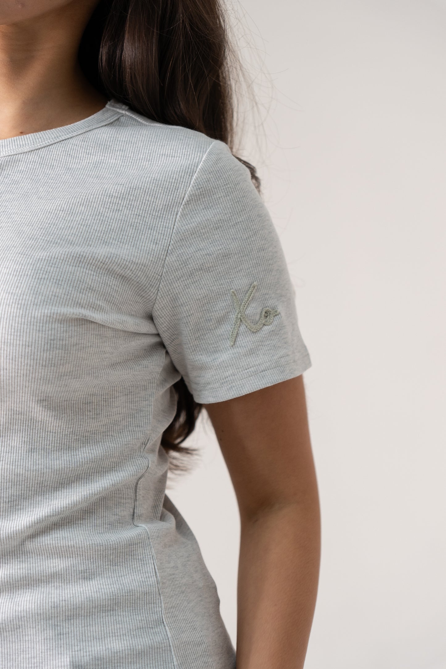 Love Laura Short Sleeve Ribbed T-Shirt In Grey