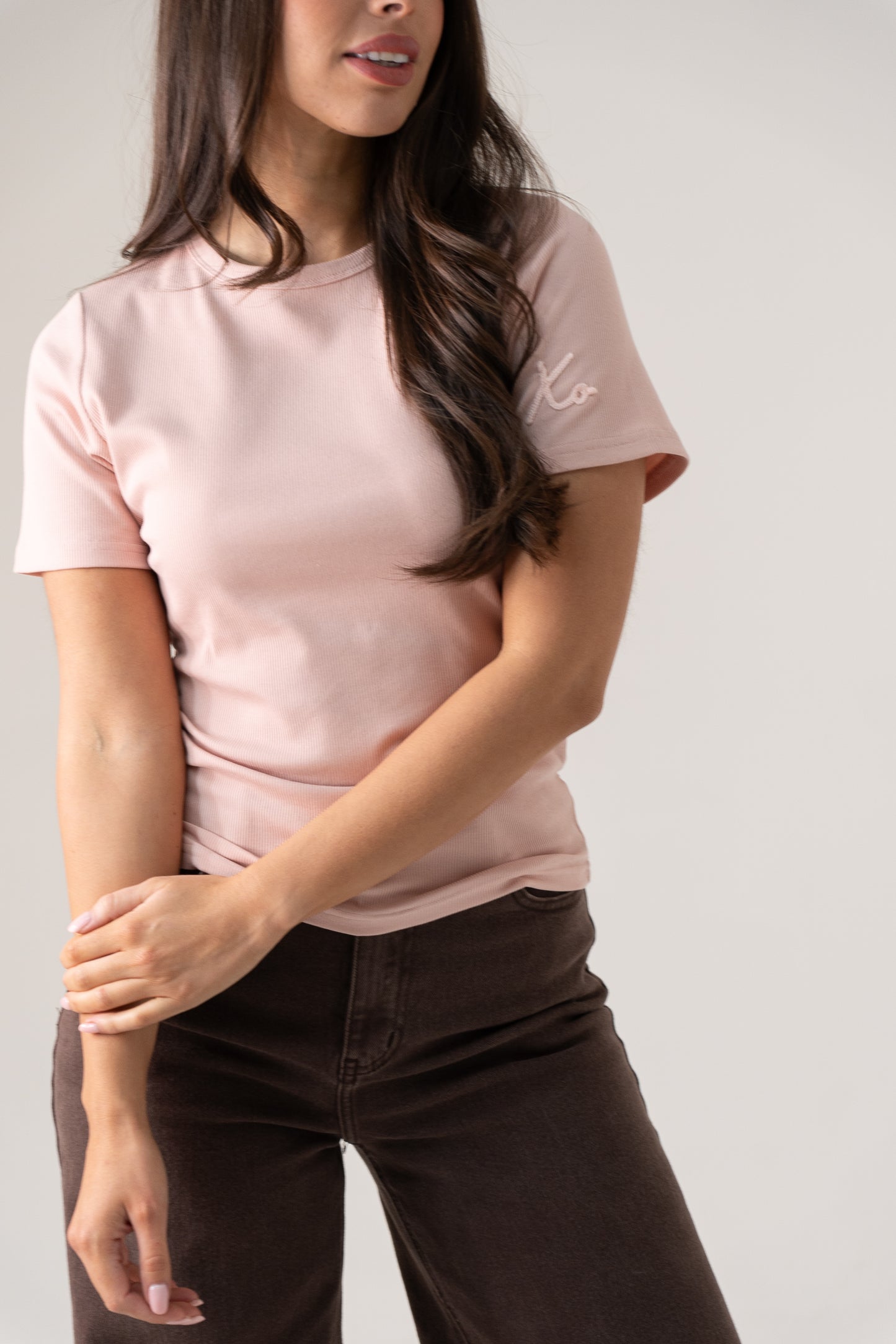Love Laura Short Sleeve Ribbed T-Shirt In Pink