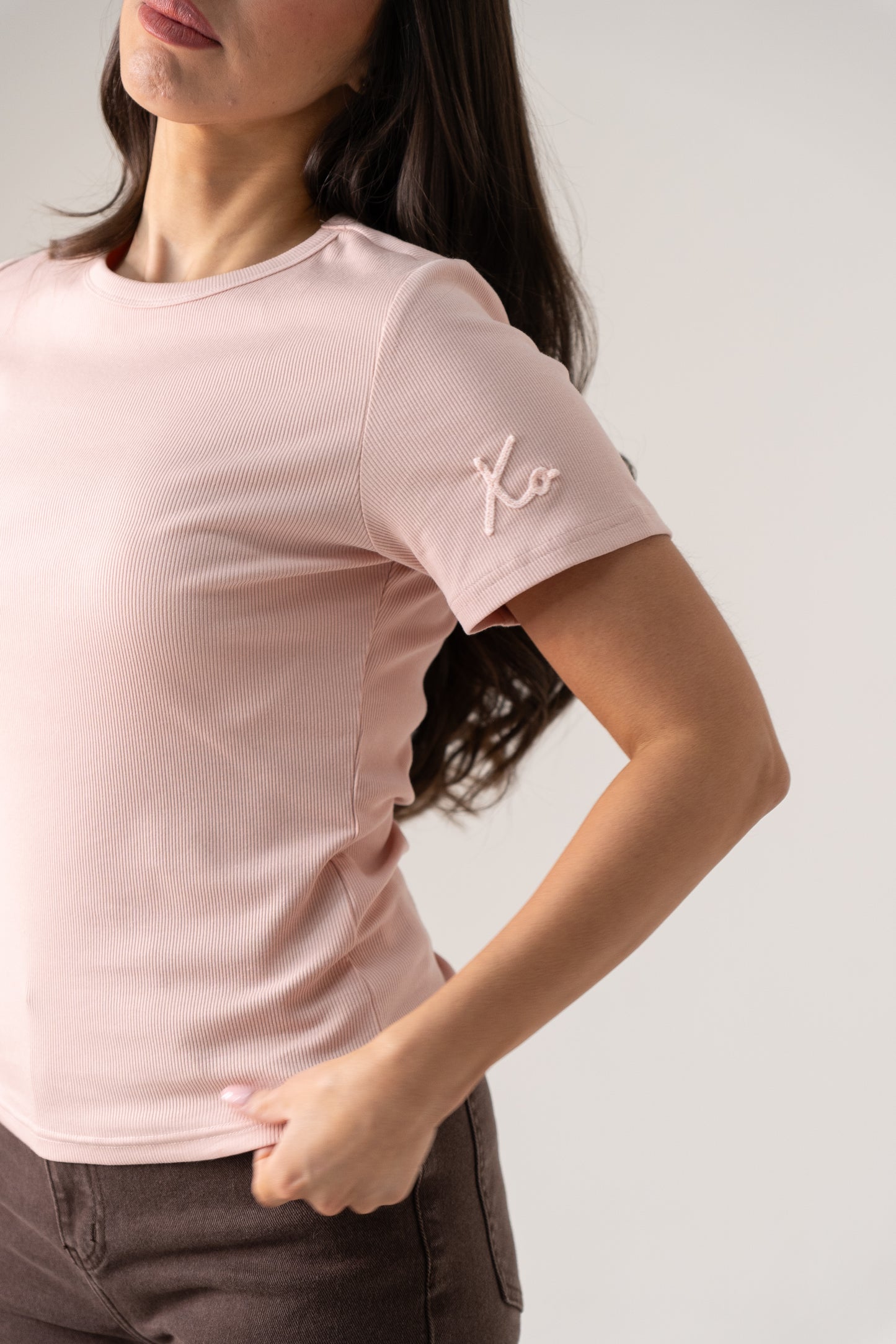 Love Laura Short Sleeve Ribbed T-Shirt In Pink
