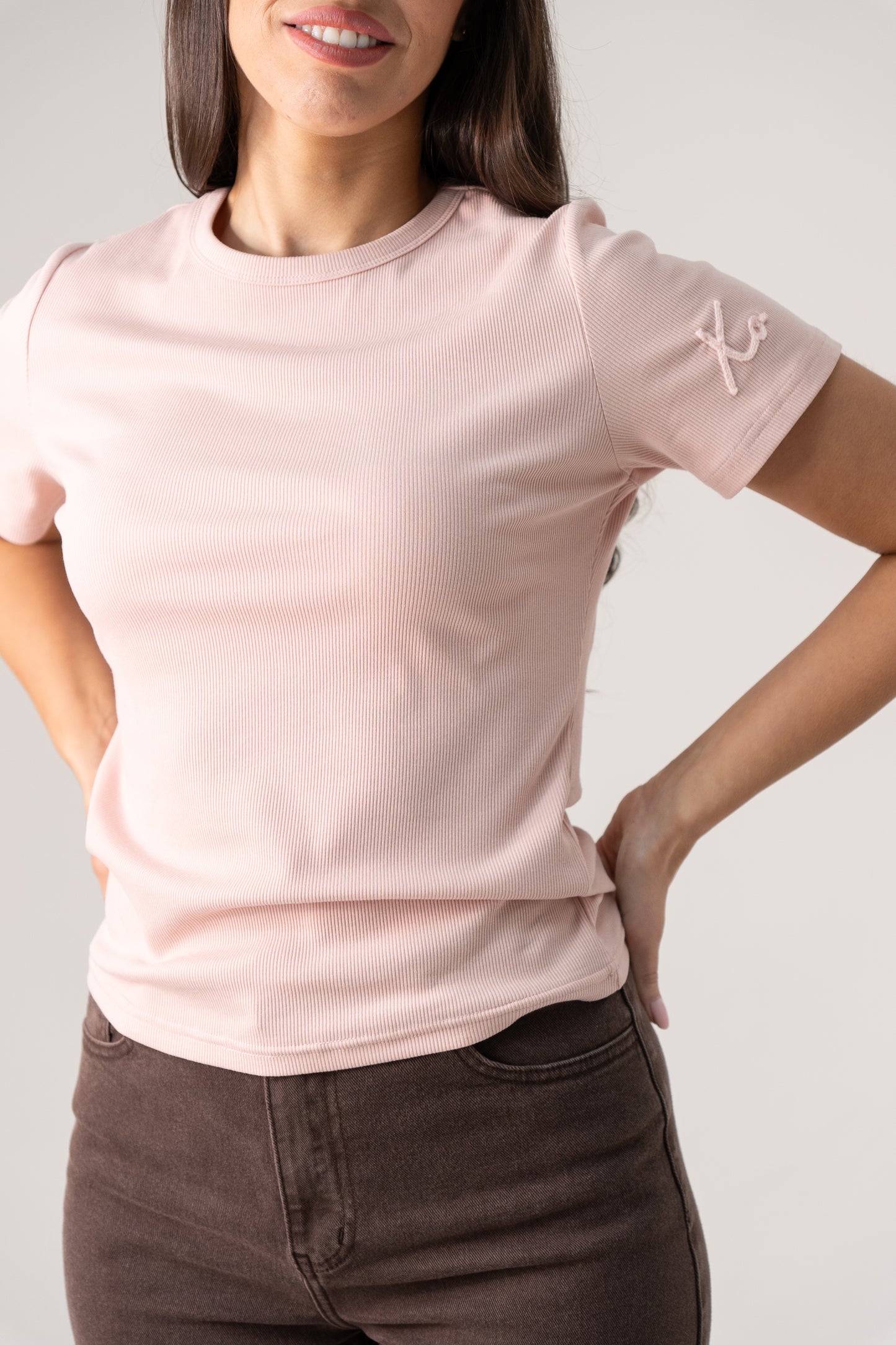 Love Laura Short Sleeve Ribbed T-Shirt In Pink