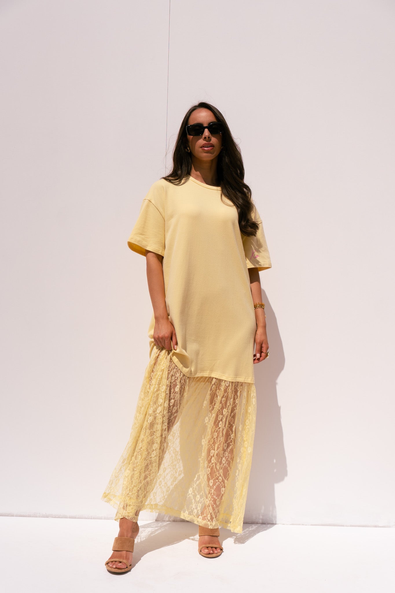 Love Laura Contrast T-Shirt Dress In Lemon