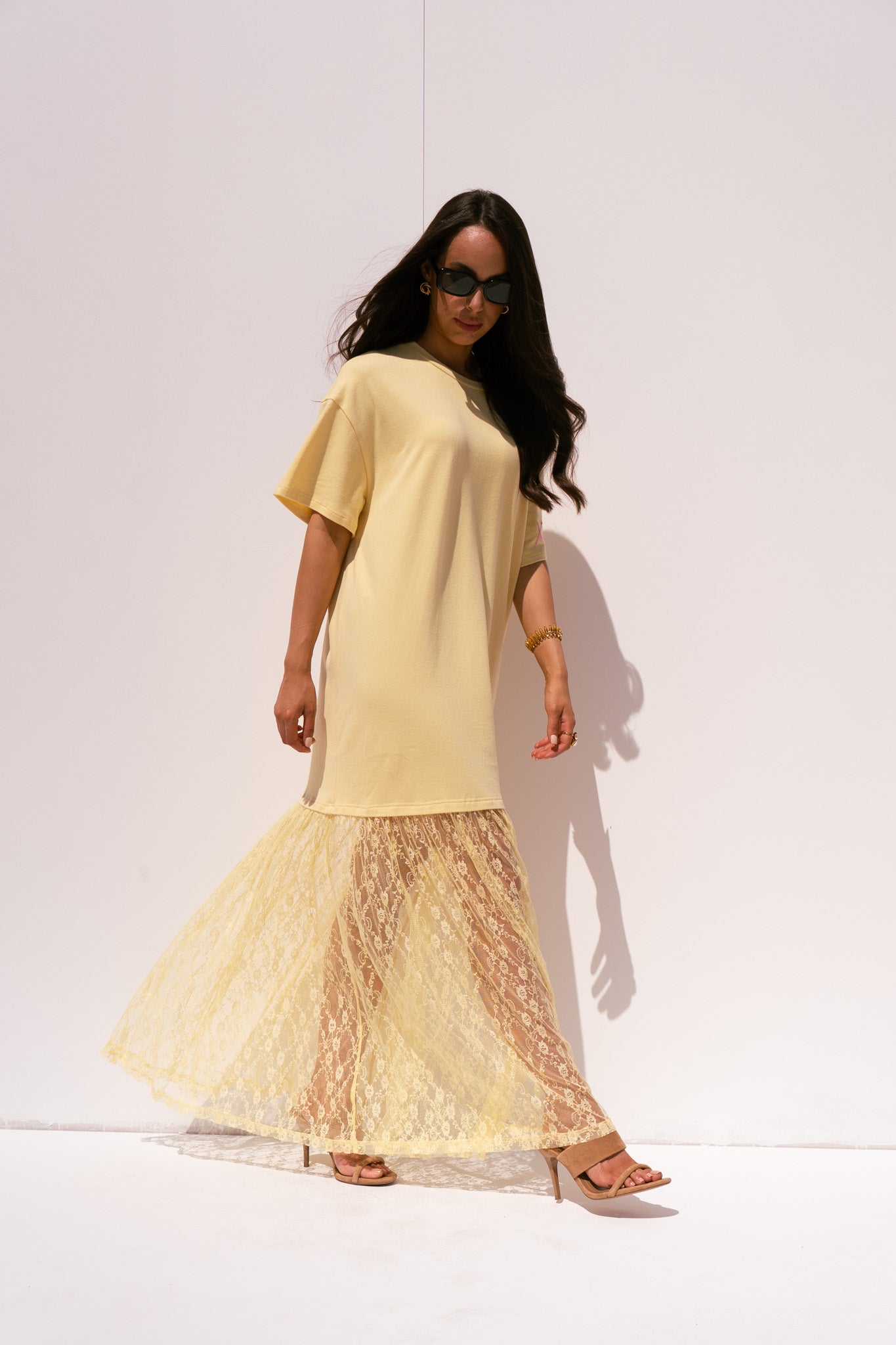 Love Laura Contrast T-Shirt Dress In Lemon