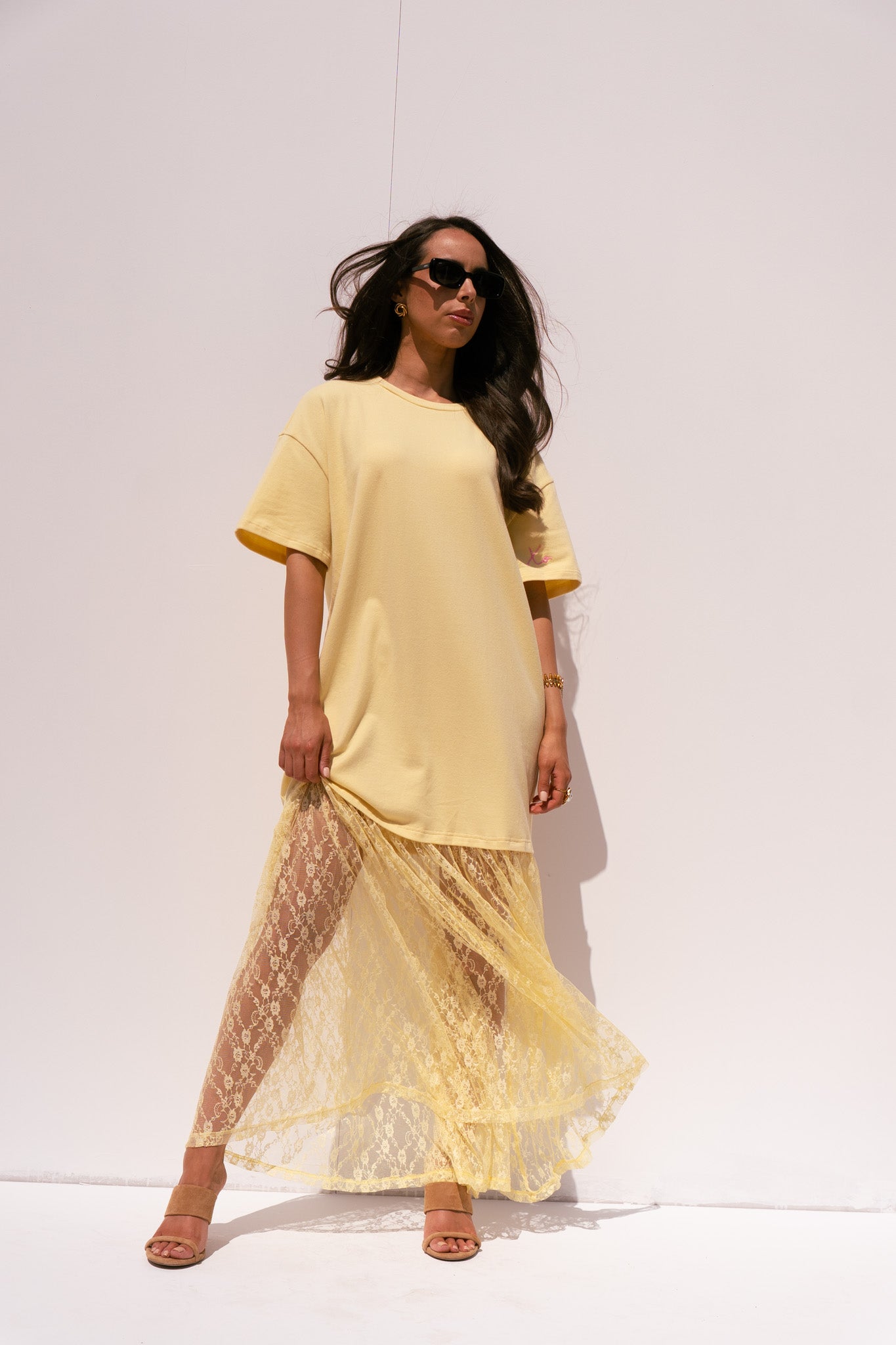 Love Laura Contrast T-Shirt Dress In Lemon