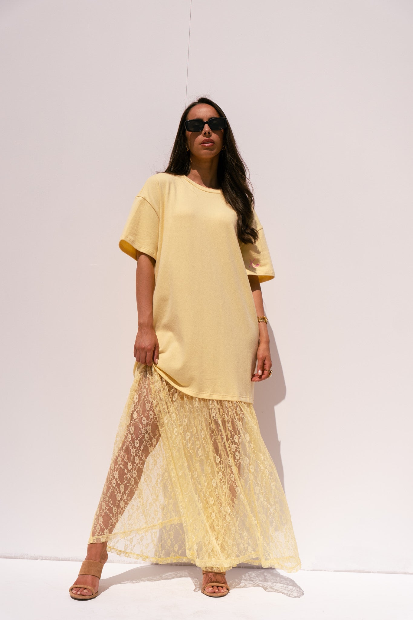 Love Laura Contrast T-Shirt Dress In Lemon