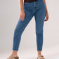 Lynne Frayed Hem Jeans In Mid Wash