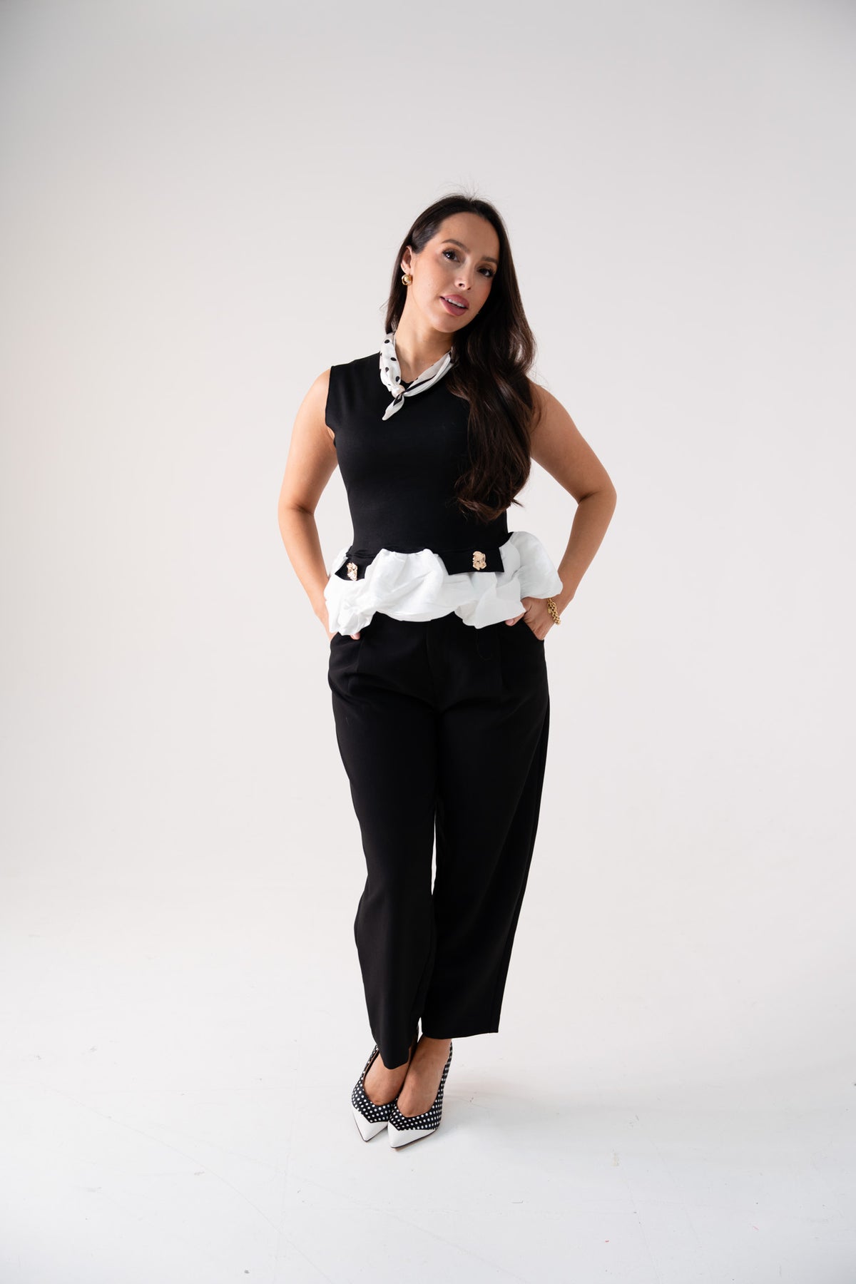 Maddie Contrast Peplum Top In Black