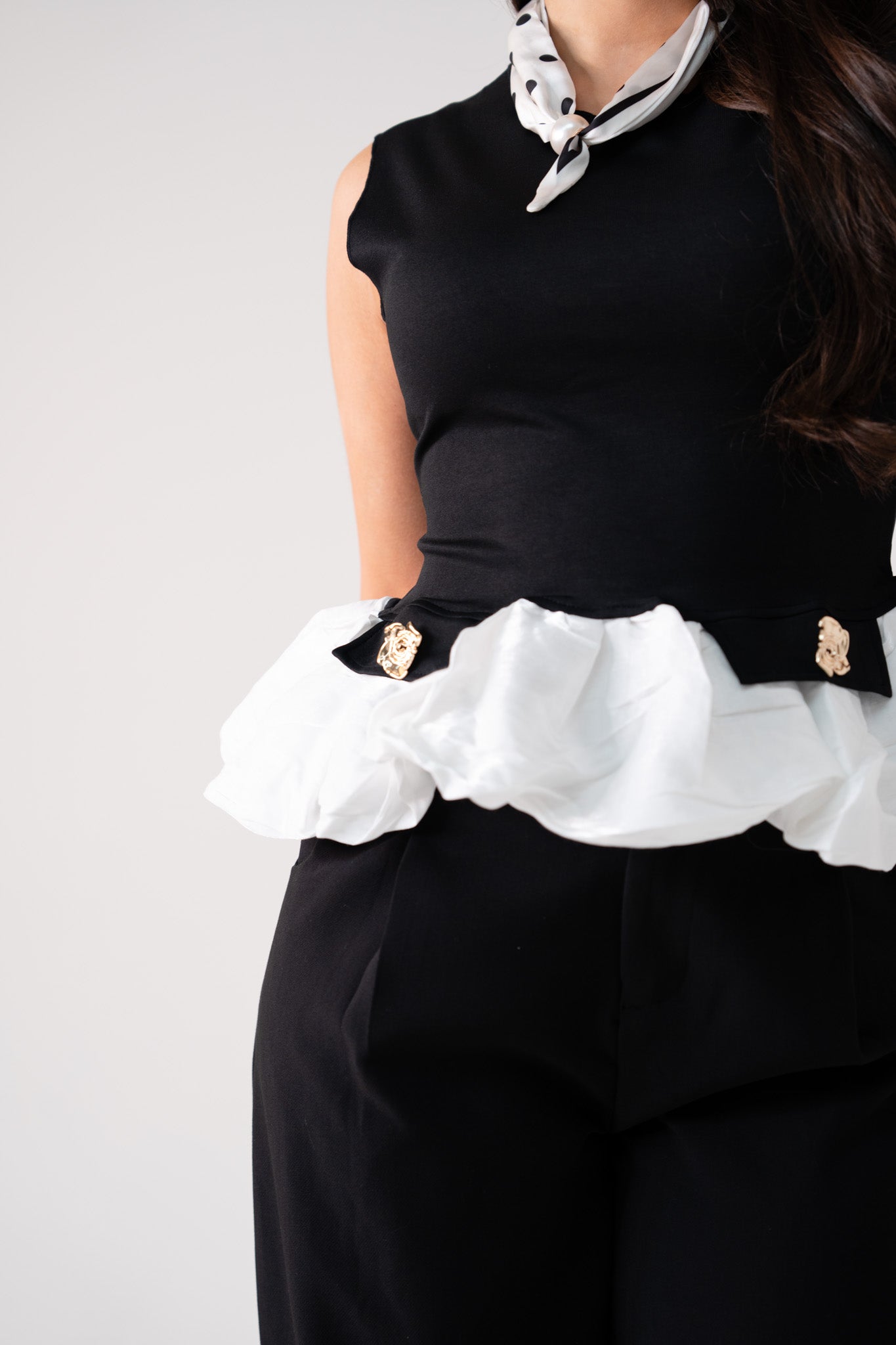 Maddie Contrast Peplum Top In Black