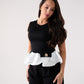 Maddie Contrast Peplum Top In Black