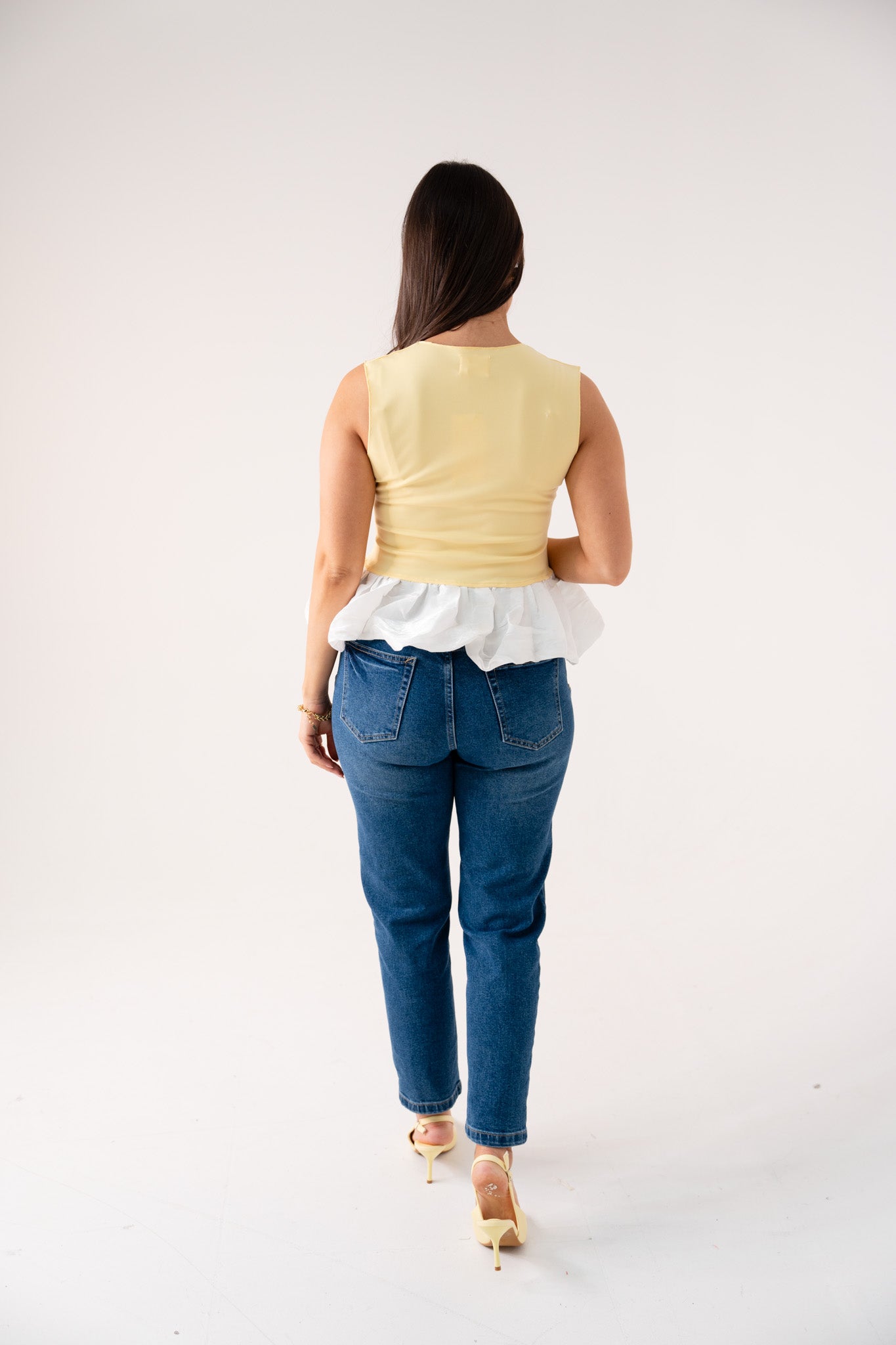 Maddie Contrast Peplum Top In Yellow