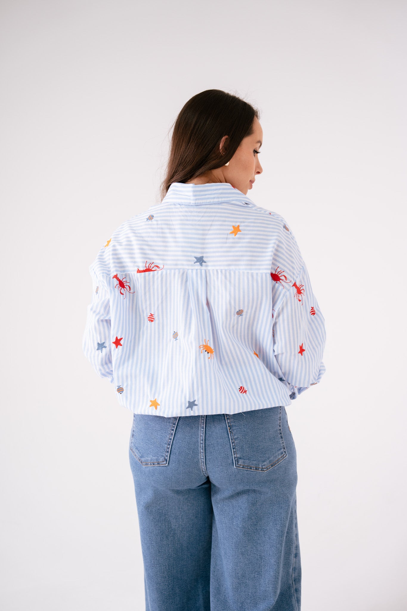 Maddie Multi Embroidered Pinstripe Shirt In Blue
