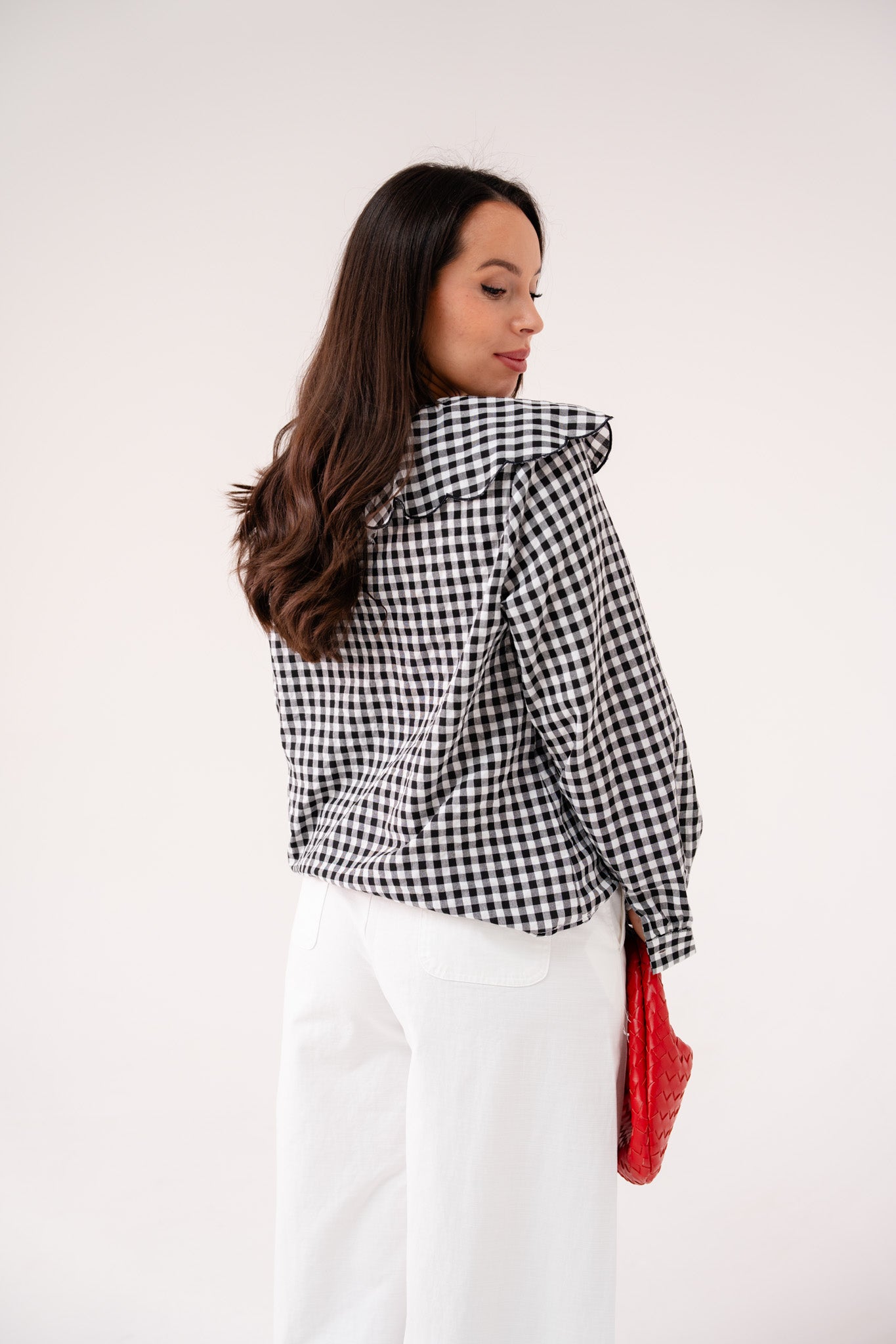 Maddie Tie Neck Gingham Blouse In Black