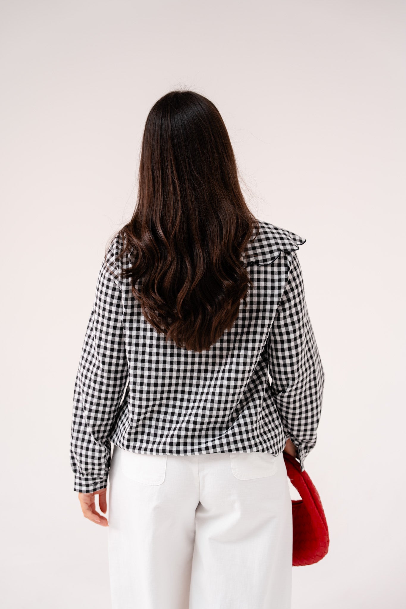 Maddie Tie Neck Gingham Blouse In Black