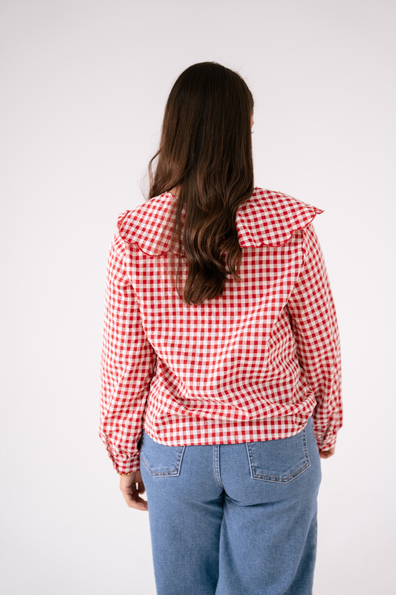 Maddie Tie Neck Gingham Blouse In Red