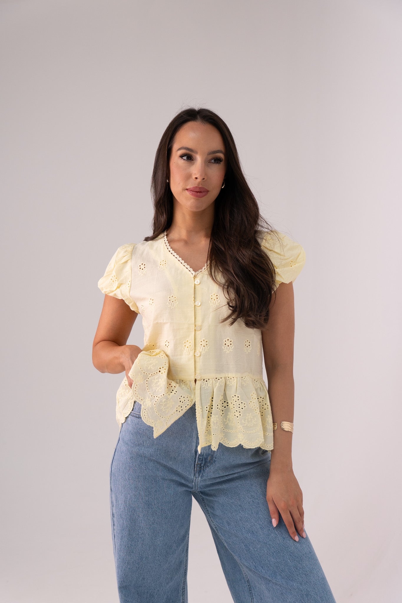 Maria Puff Sleeve Blouse In Yellow