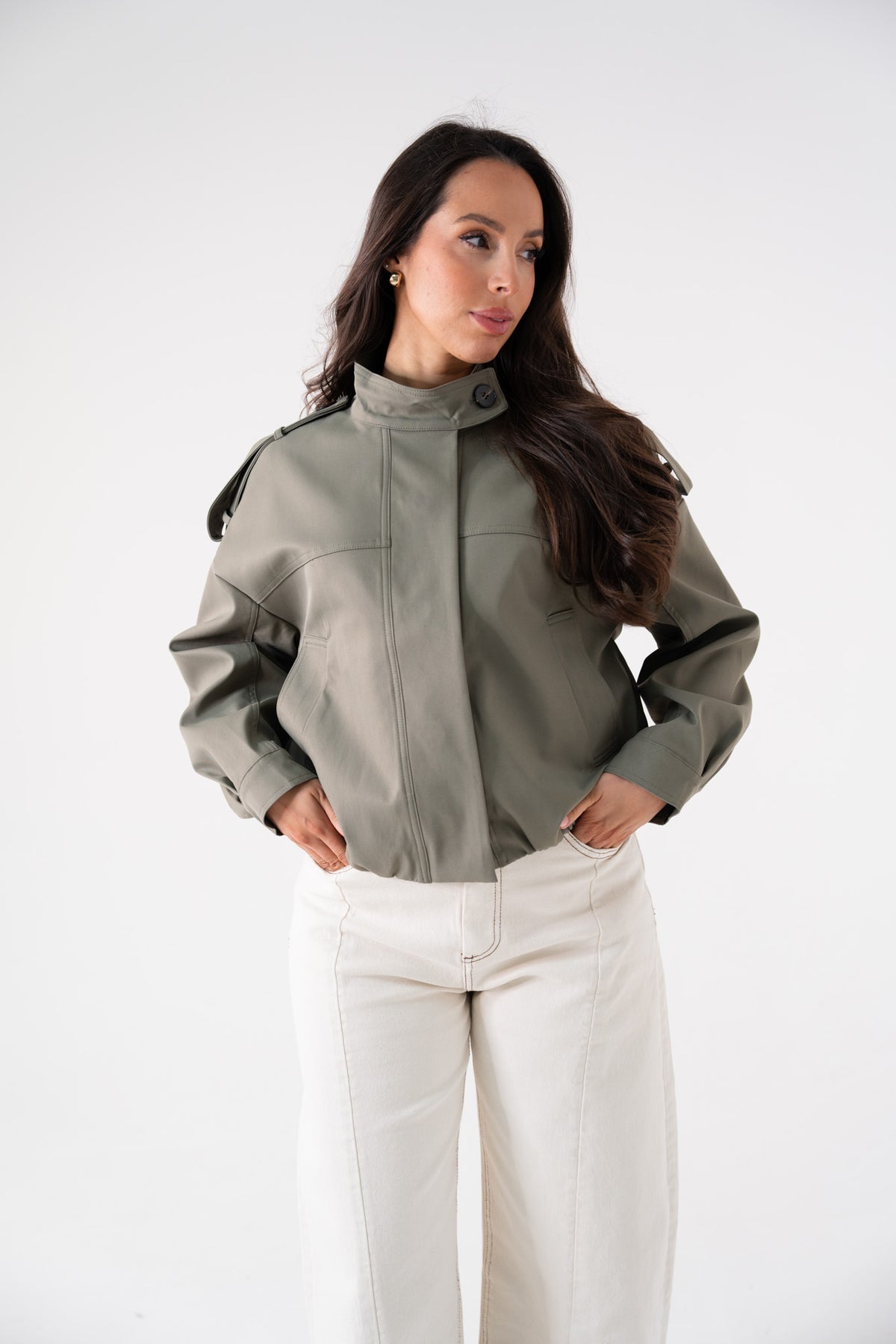 Maria Short Trench Coat In Khaki