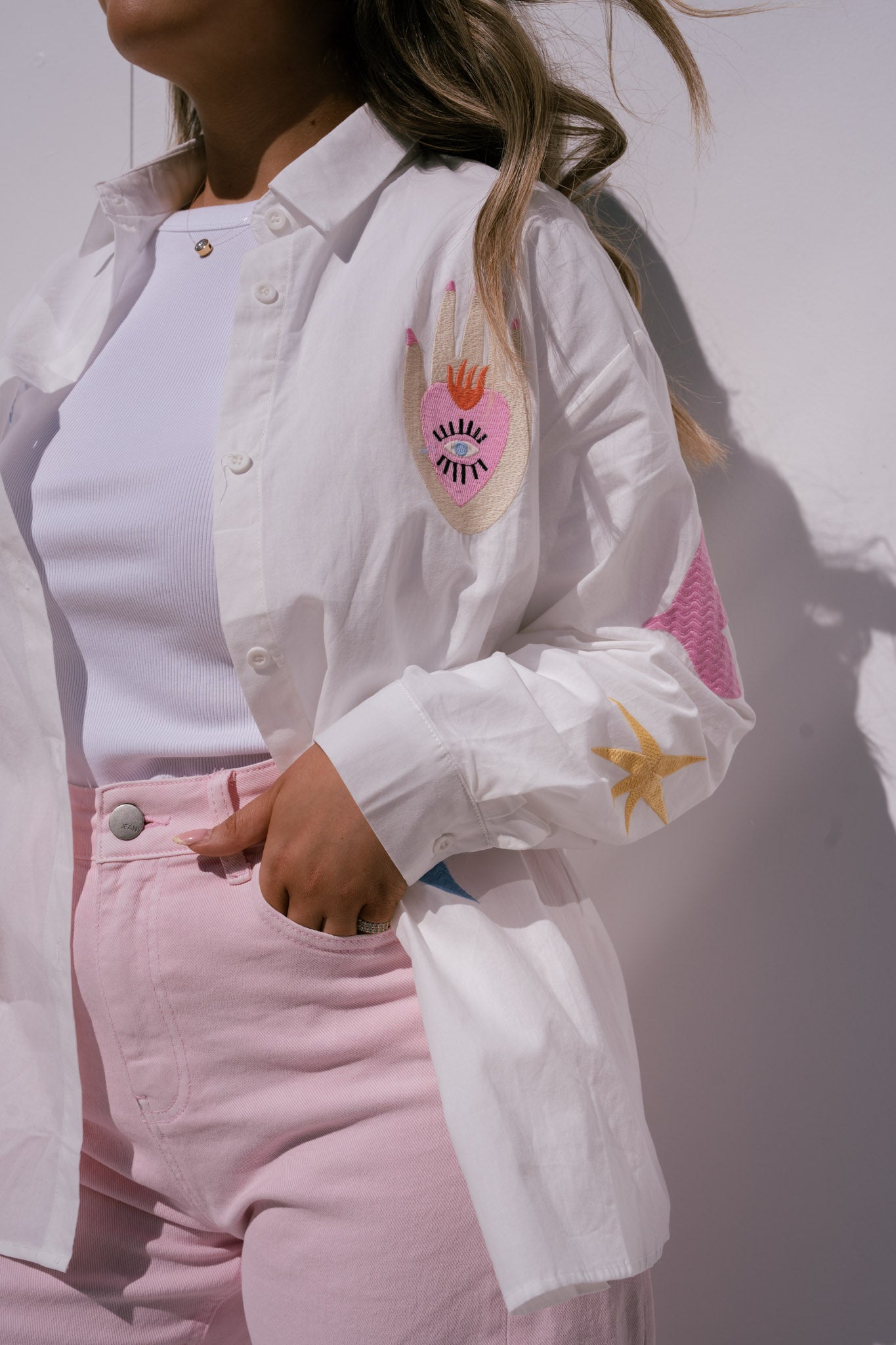 Megan Multi Print Shirt In White
