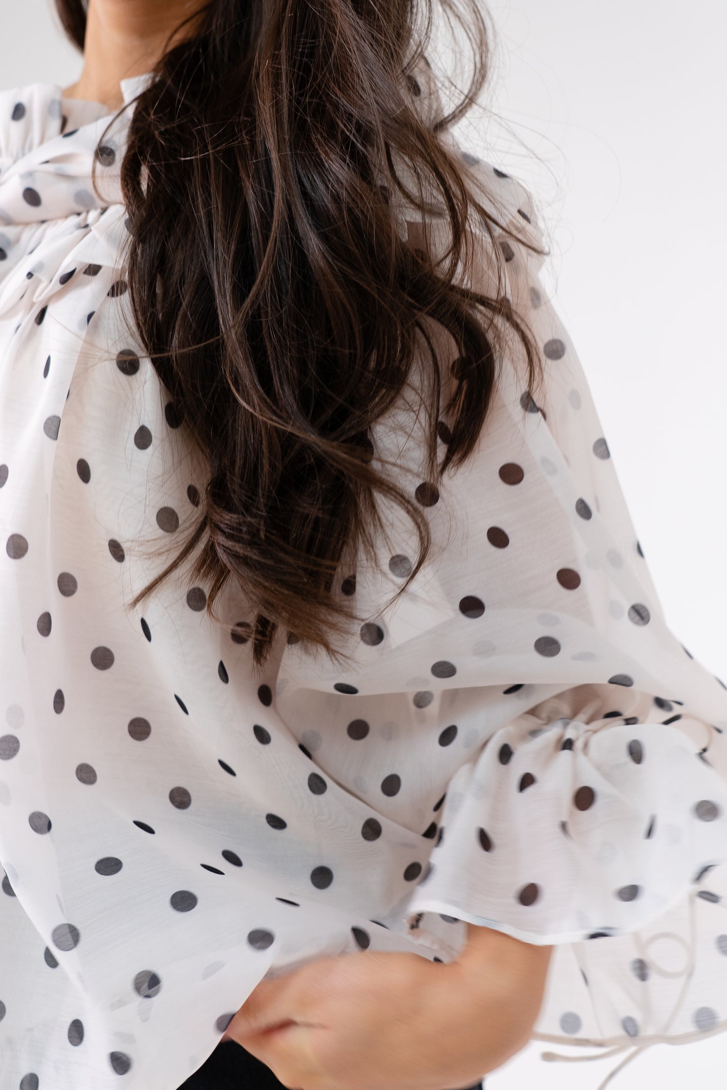 Megan Polka Dot Bardot Blouse In Cream