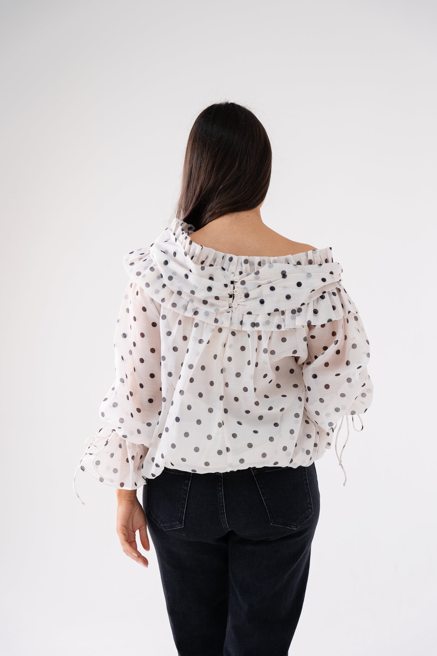 Megan Polka Dot Bardot Blouse In Cream