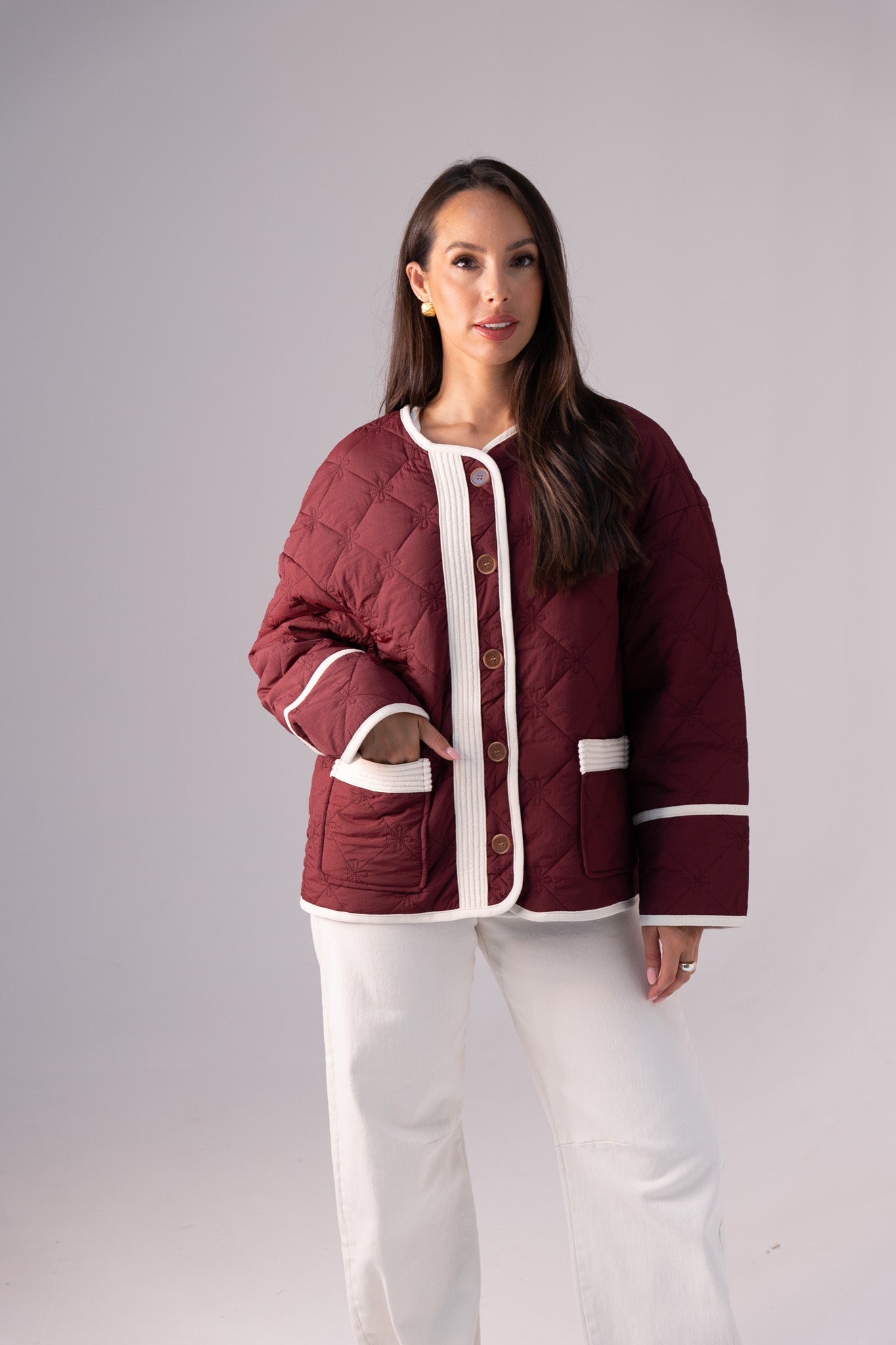 Megan Quilted Jacket In Burgundy