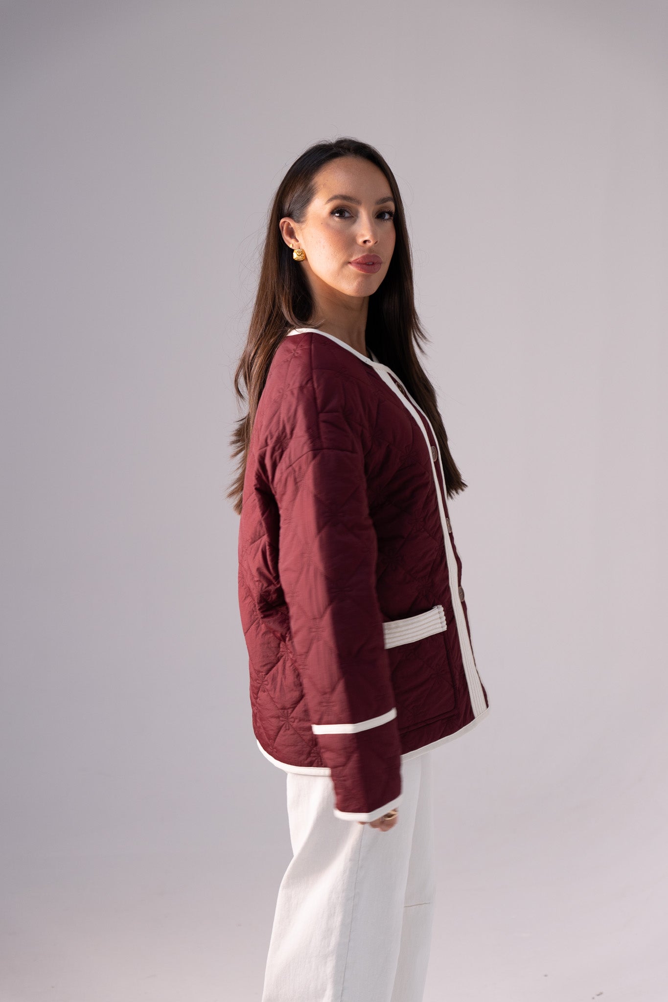 Megan Quilted Jacket In Burgundy