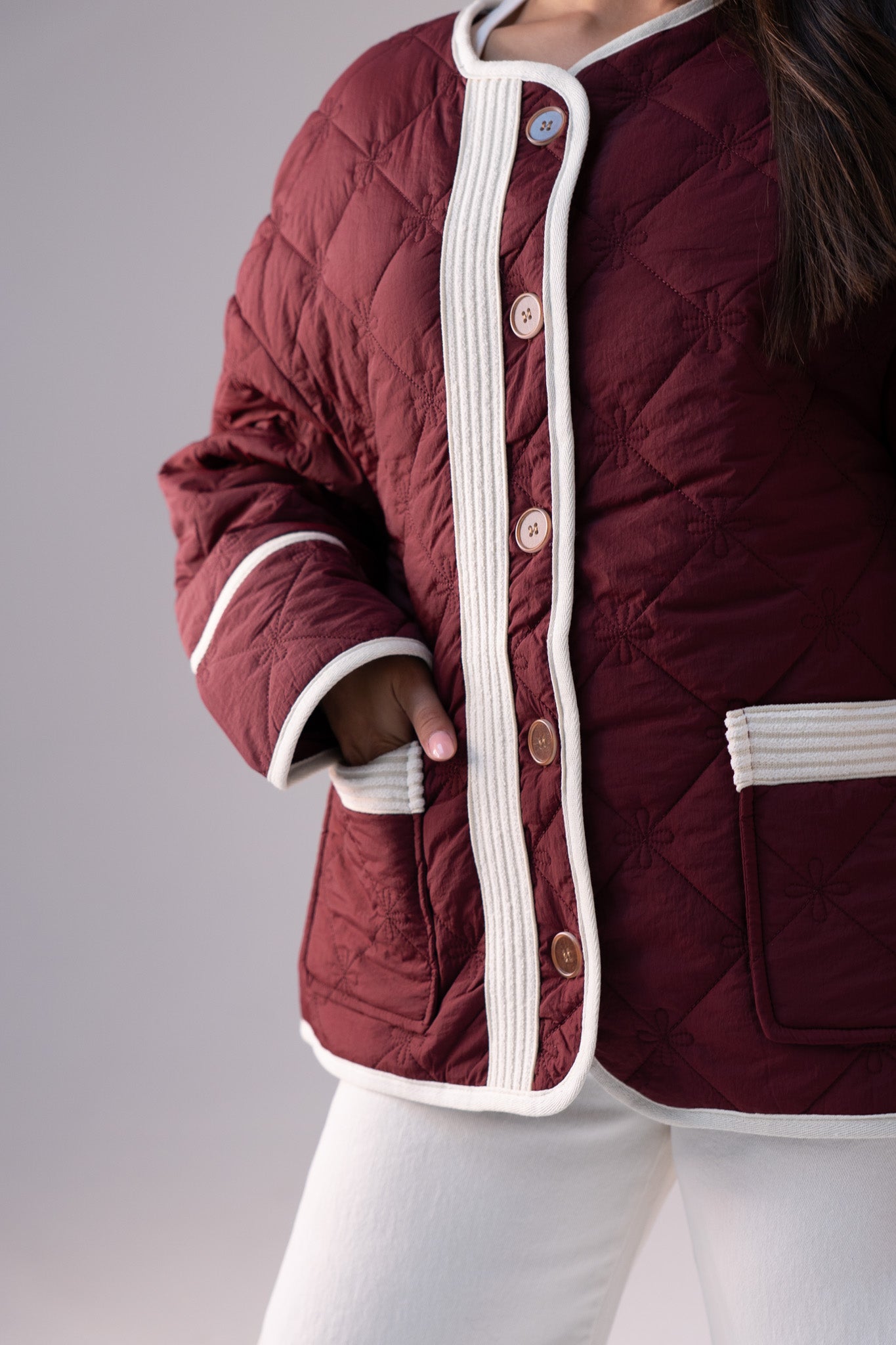 Megan Quilted Jacket In Burgundy